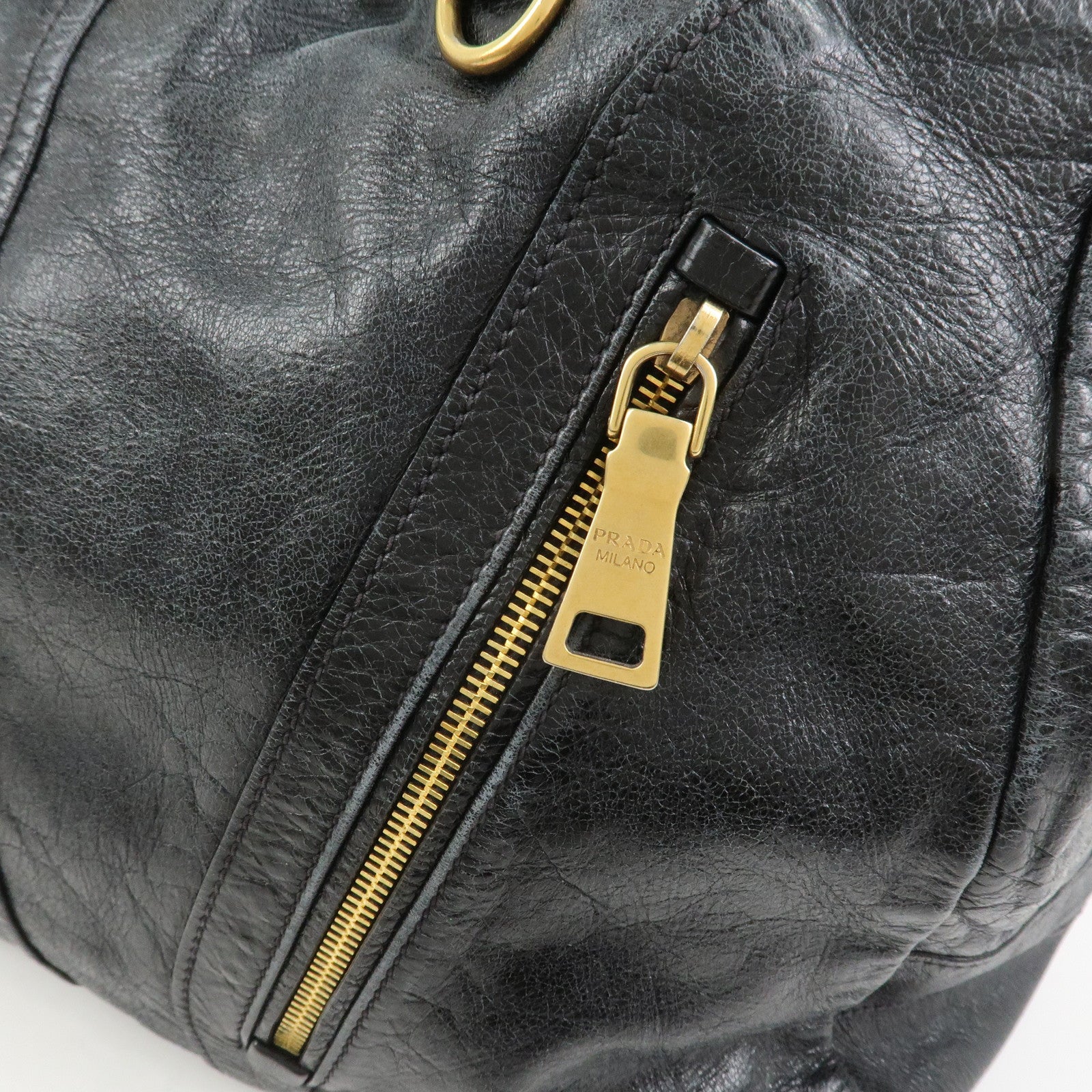 PRADA Logo Leather Tote Bag Shoulder Bag Black