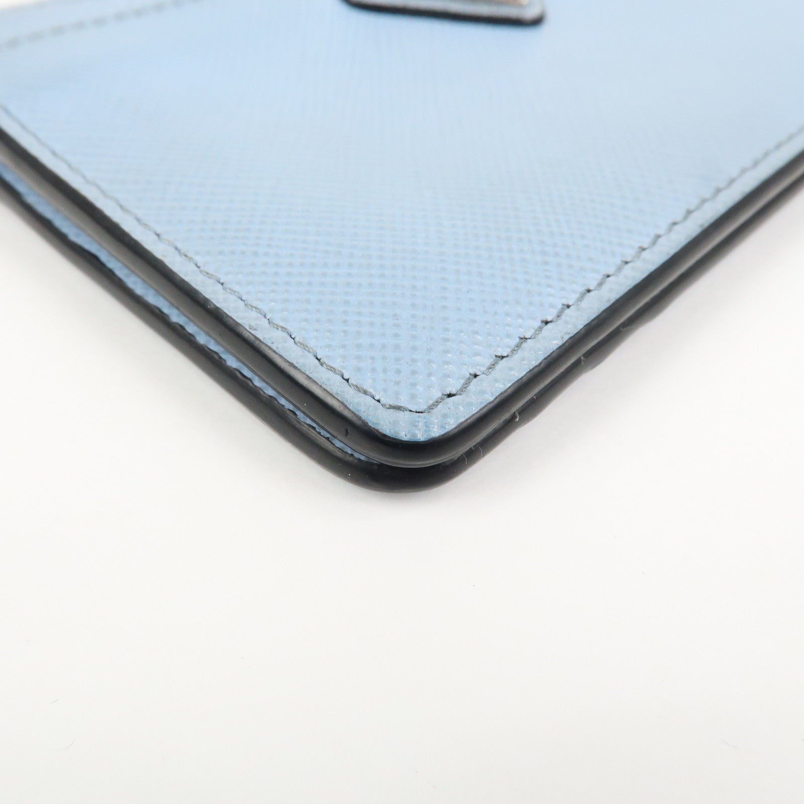 PRADA Triangle Logo Saffiano Leather Card Case Light Blue 2MC084