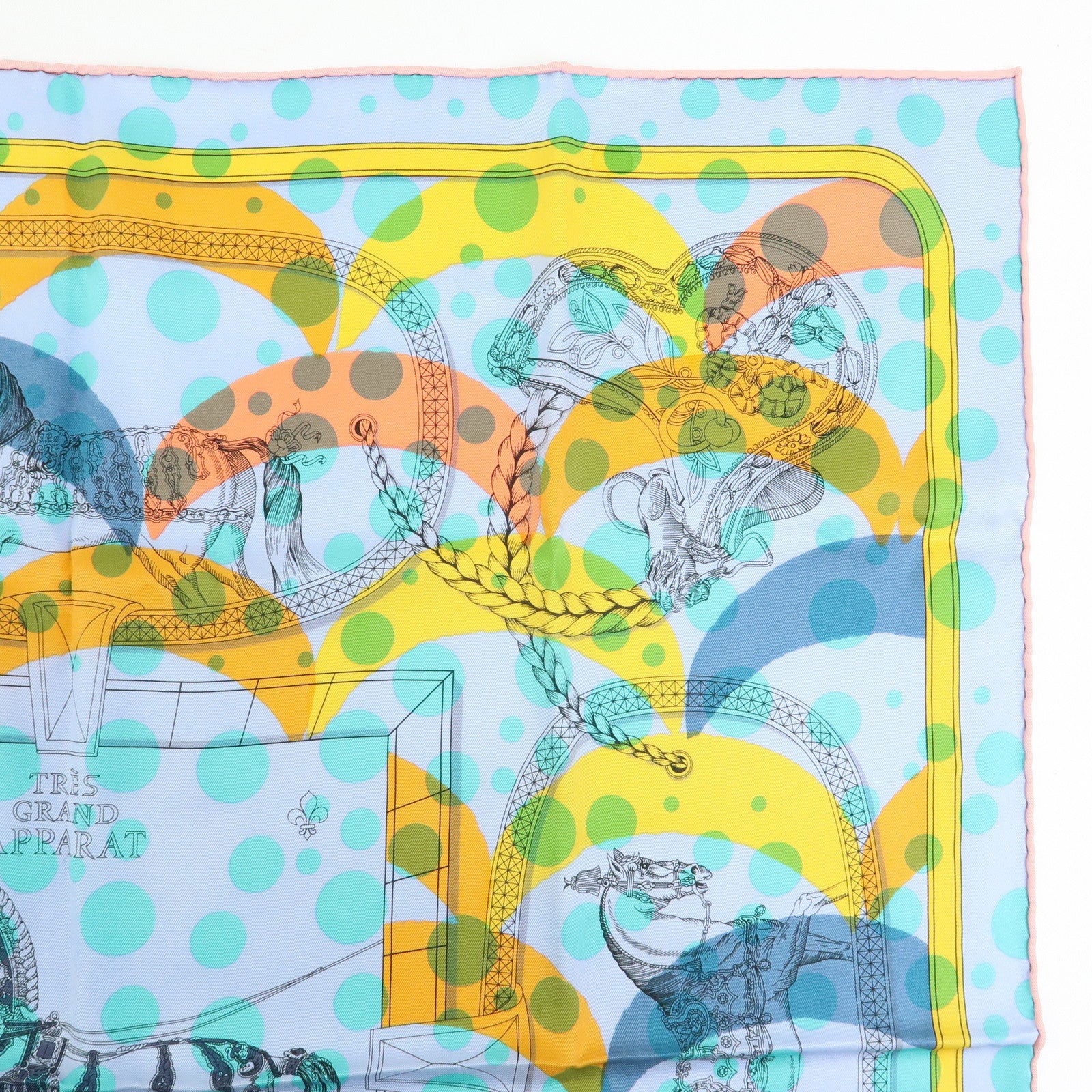 HERMES Carre 70 Silk 100% Scarf Tres Grand Apparat Blue Yellow