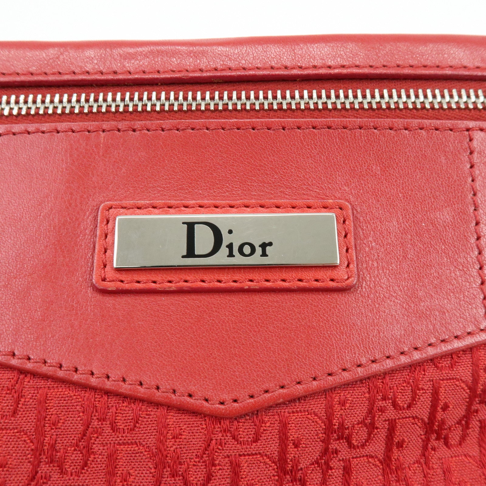 Christian Dior Trotter Jacguard Canvas Leather Shoulder Bag Red