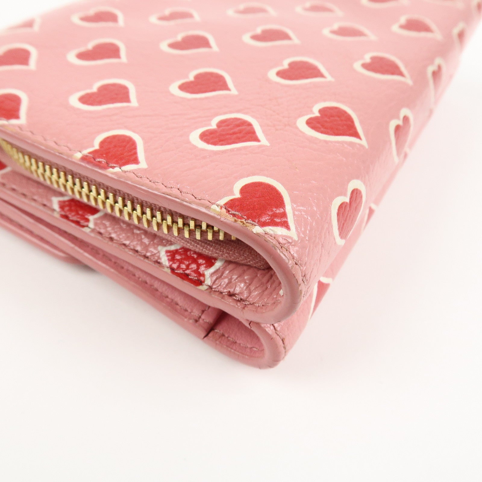 MIU MIU Leather Heart Bi-fold Wallet Pink Red 5ML014 Used