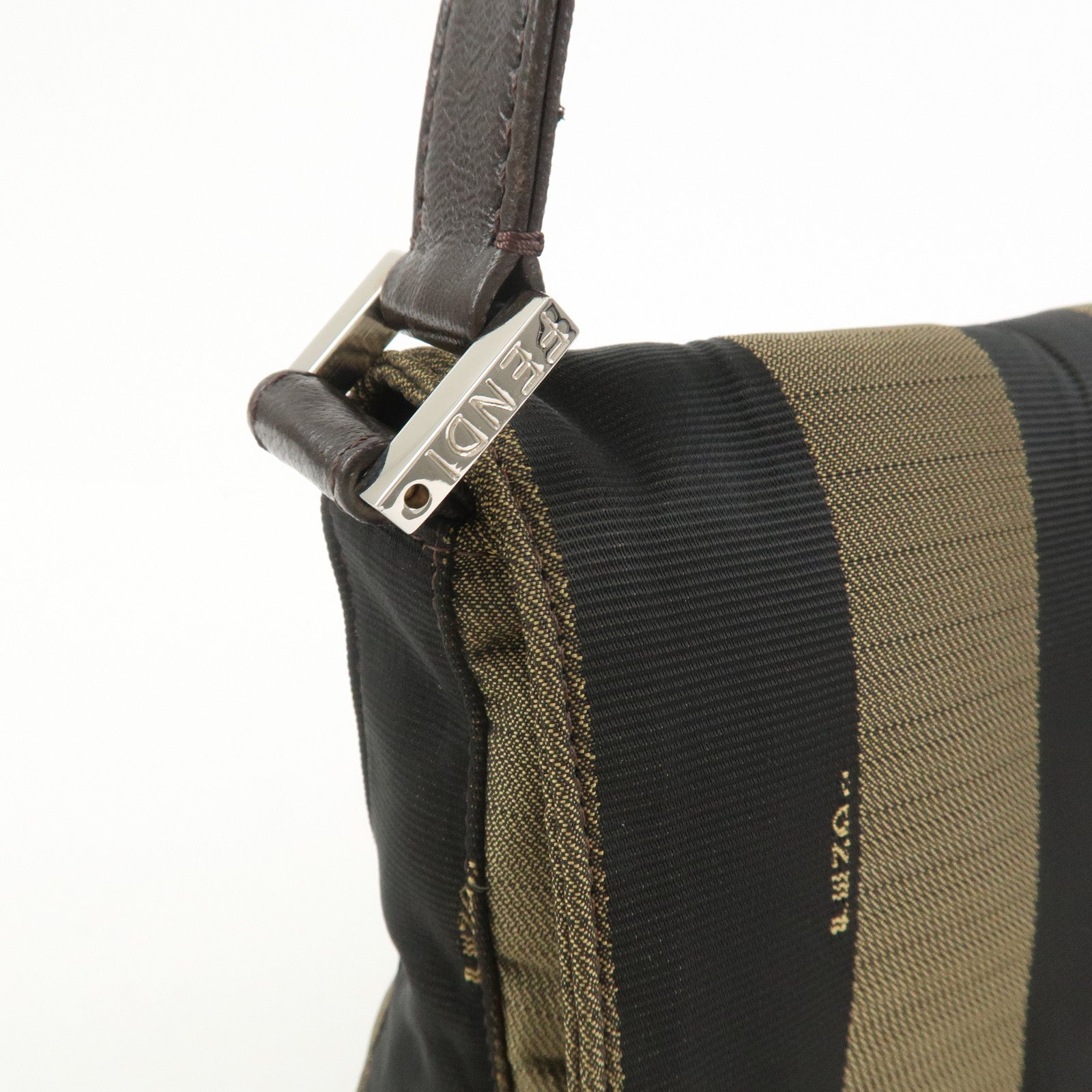 FENDI Pequin Canvas Leather Shoulder Bag Brown Black 26654