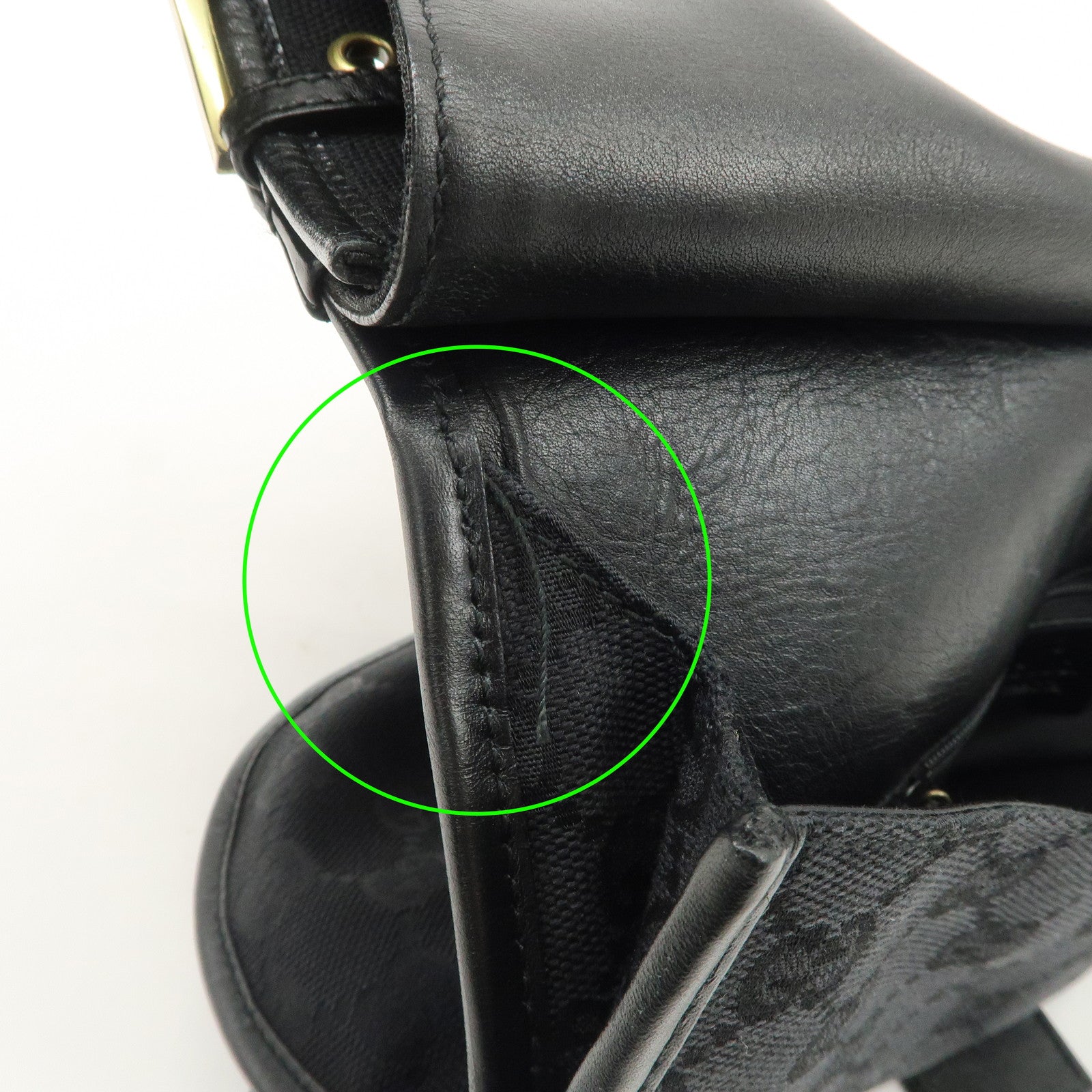 GUCCI GG Canvas Leather Shoulder Bag Hand Bag Black 90665 Used