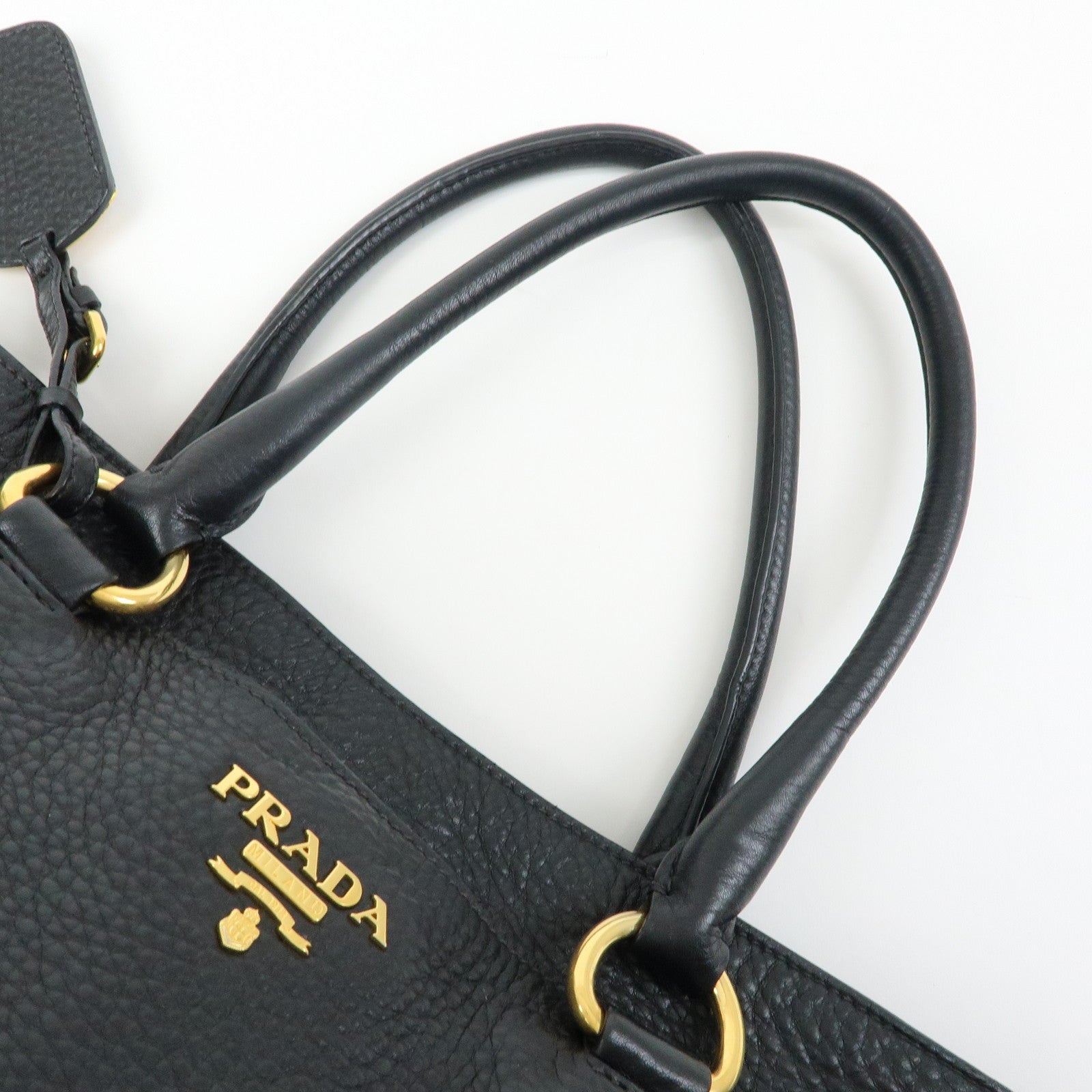 PRADA Logo Vittello Daino Leather 2Way Bag Tote Bag Black BR4393