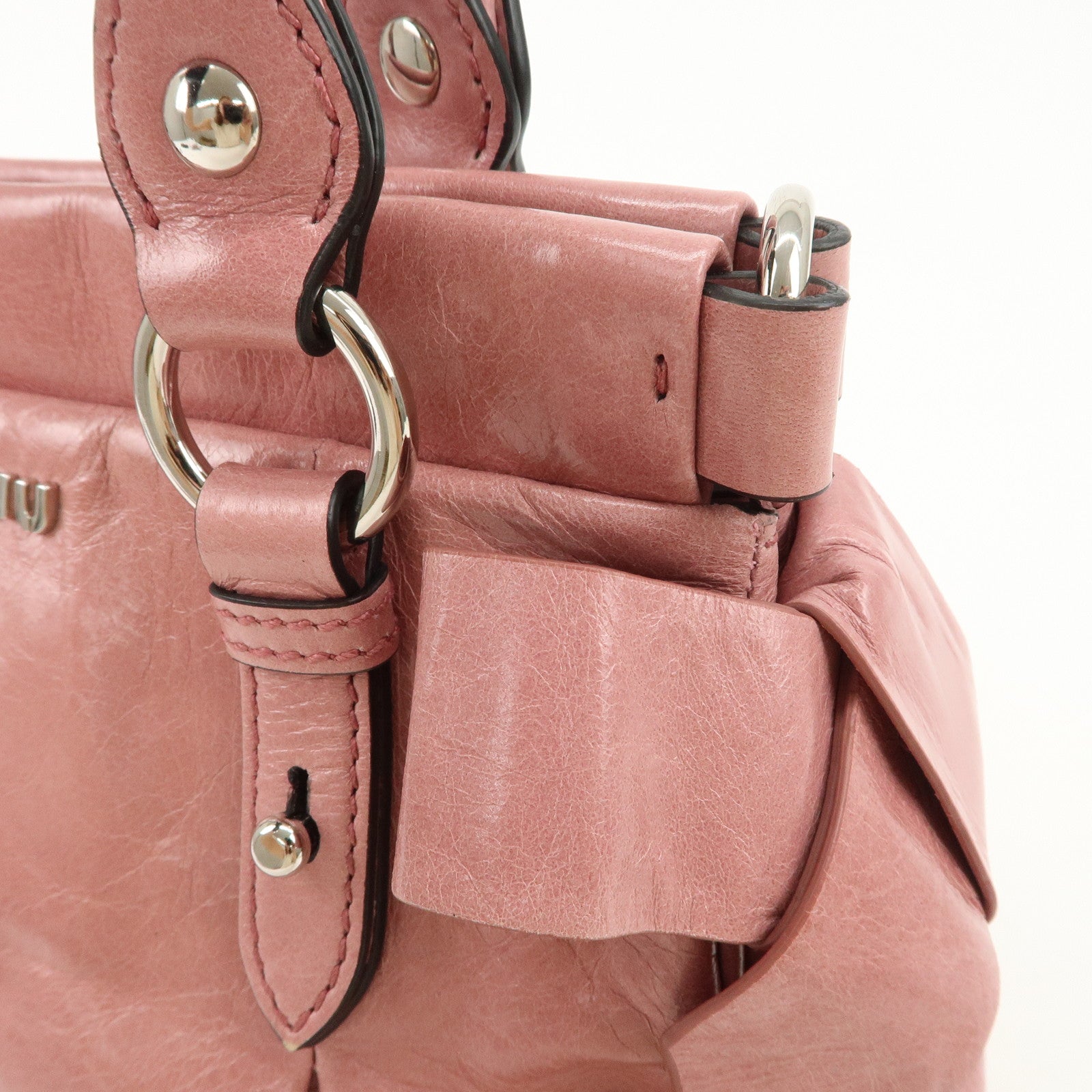 MIU MIU Vitello Lux 2Way Bag Hand Bag Shoulder Bag Pink RN0955