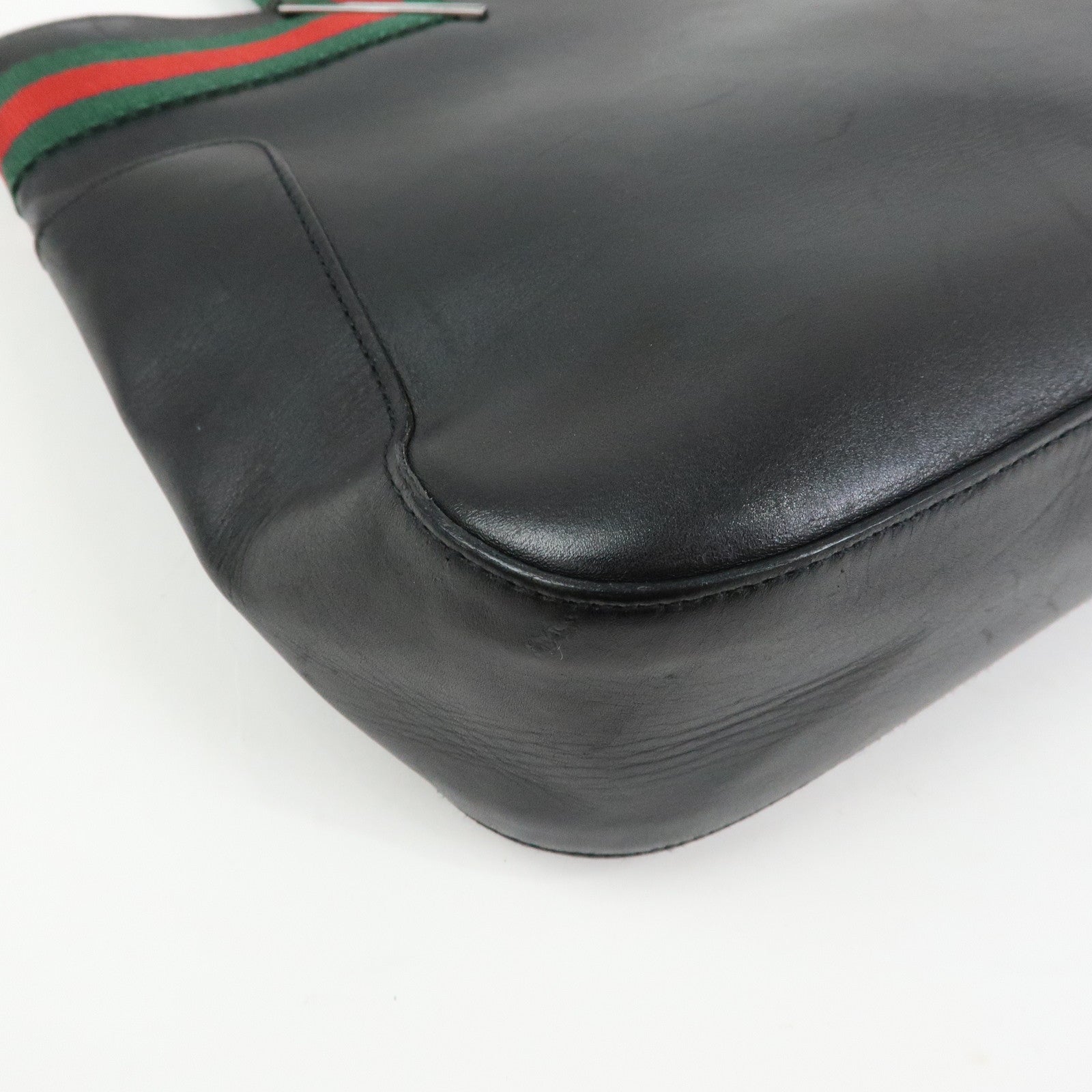 GUCCI Sherry Leather Tote Bag Shoulder Bag Hand Bag Black 73983