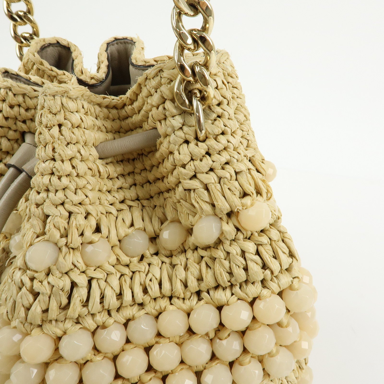 JIMMY CHOO Bon Bon Raffia Leather Hand Bag Beige