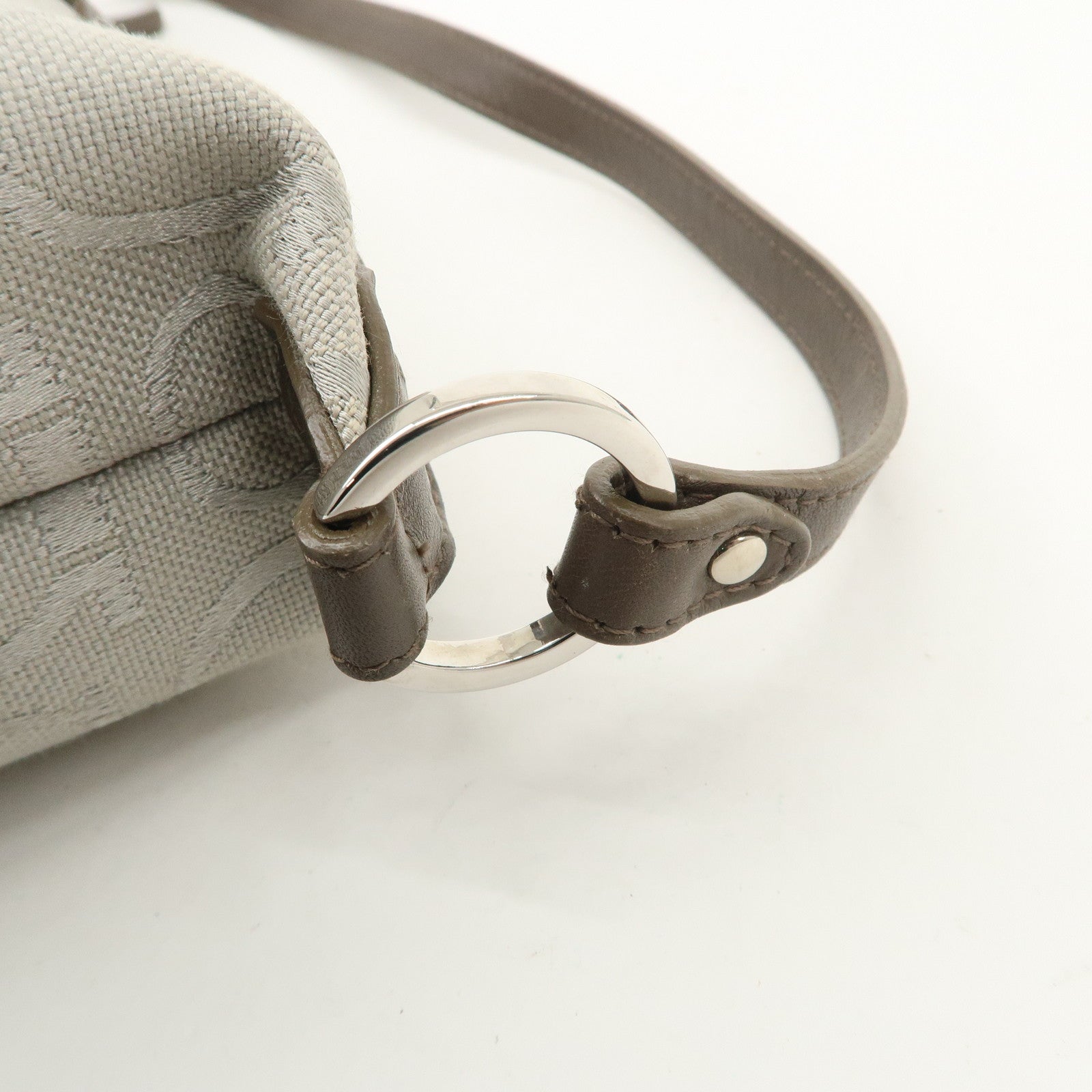 Ferragamo Gancini Leather Canvas Shoulder Bag Brown Silver Used