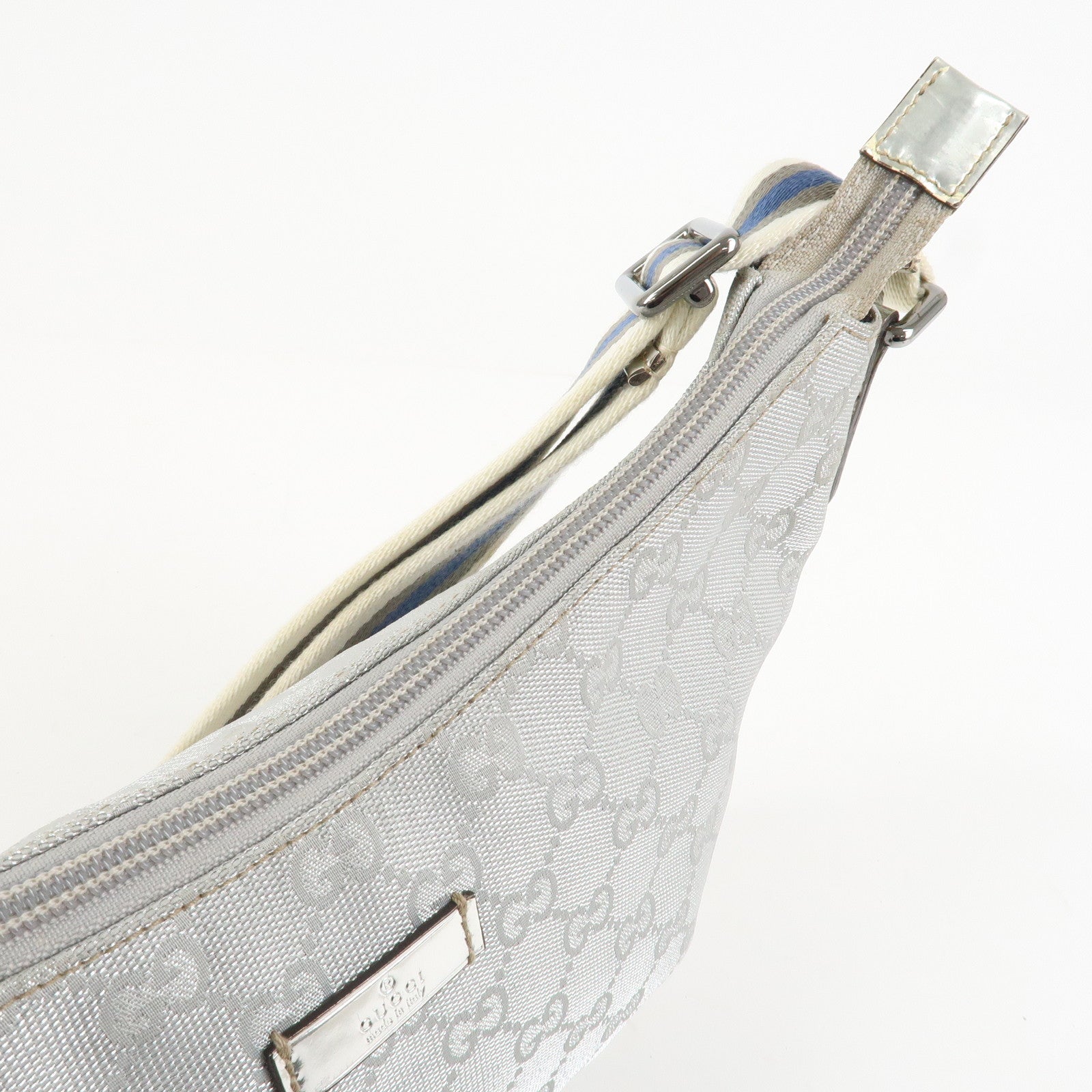 GUCCI Sherry GG Canvas Leather Shoulder Bag Silver 192756 Used