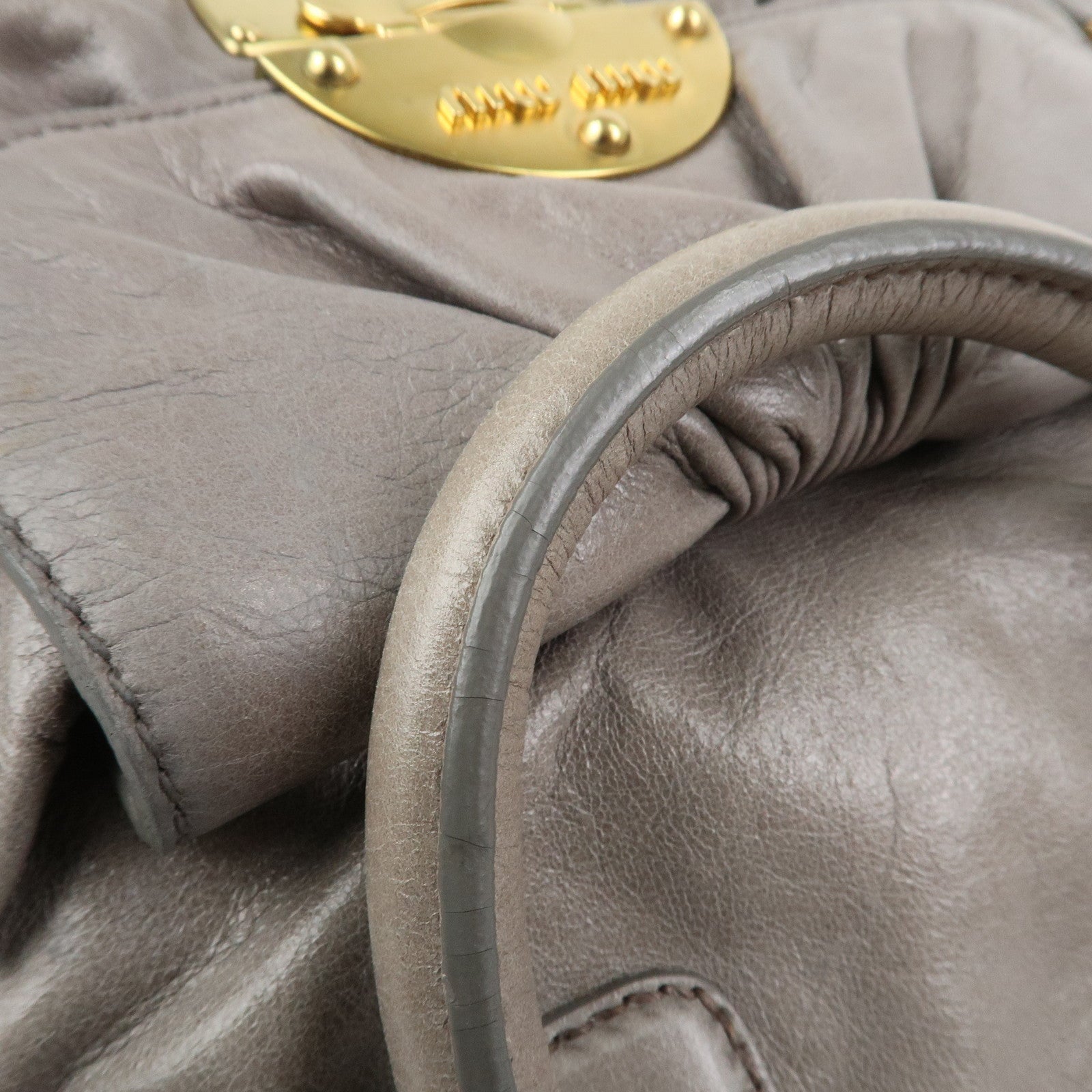 MIU MIU Leather 2Way Bag Hand Bag Shoulder Bag Gray