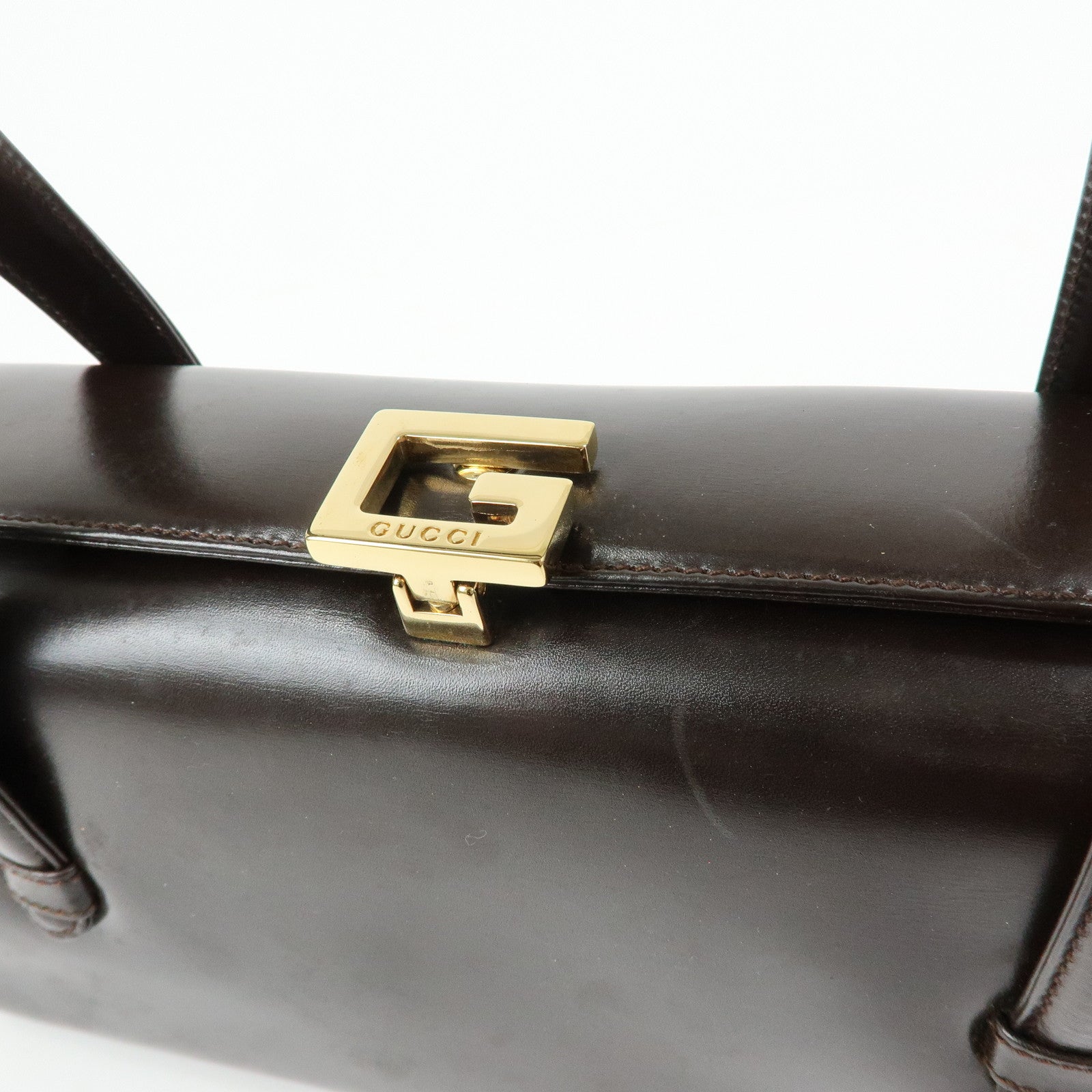 GUCCI Leather Hand Bag Dark Brown 000・1448・0539