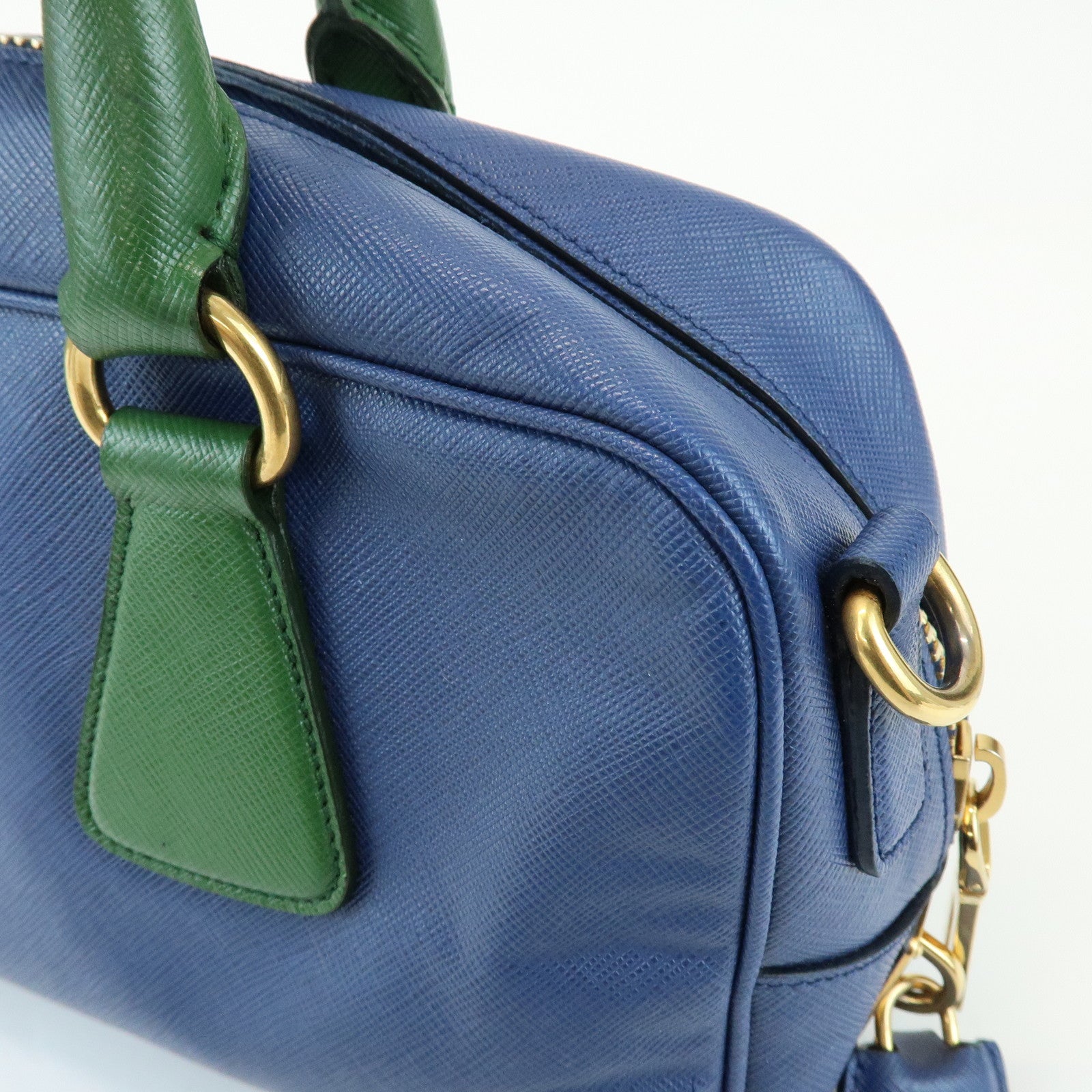 PRADA Triangle Logo 2Way Bag Hand Bag Shoulder Bag Blue Green