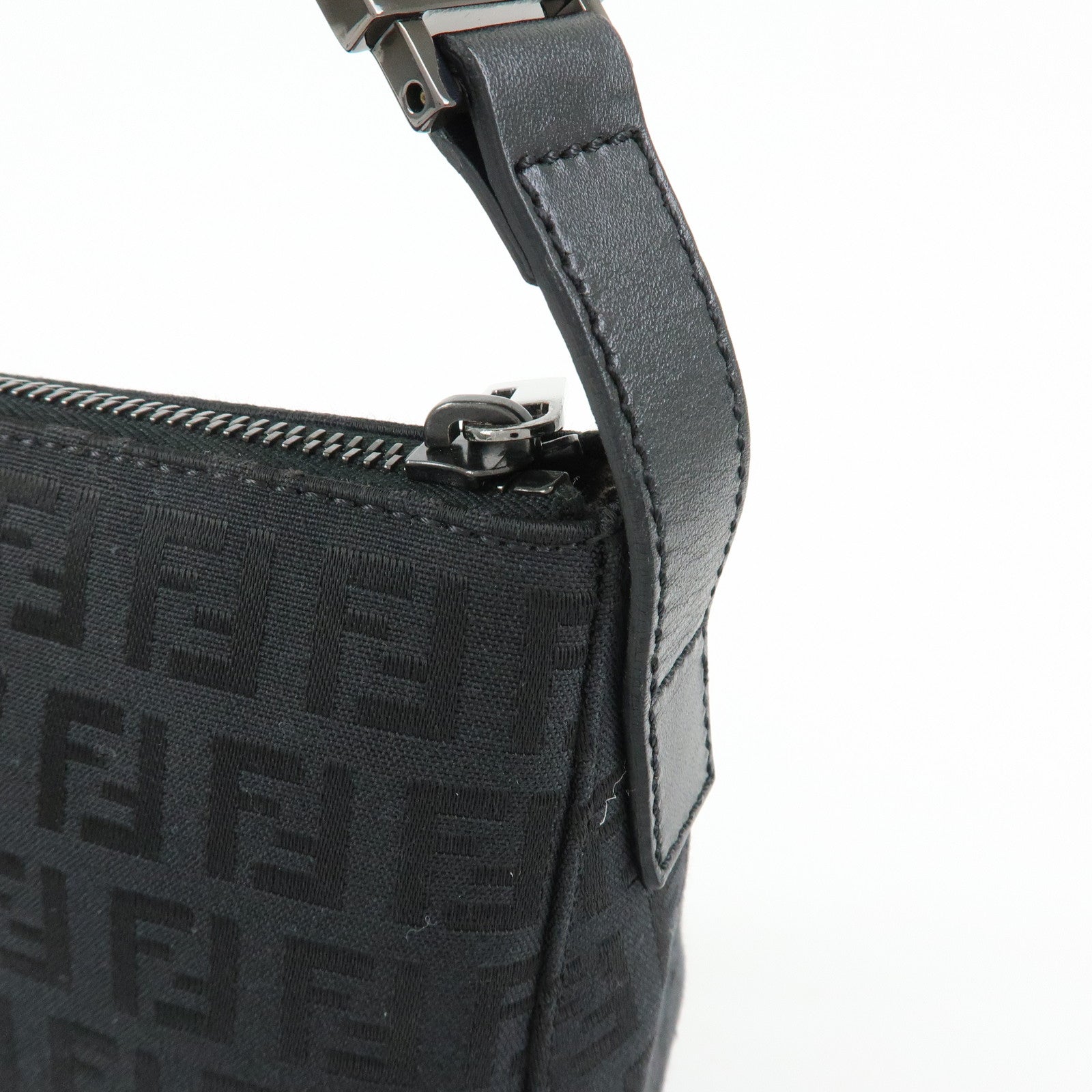 FENDI Zucchino Canvas Leather Shoulder Bag Hand Bag Black 8BR444