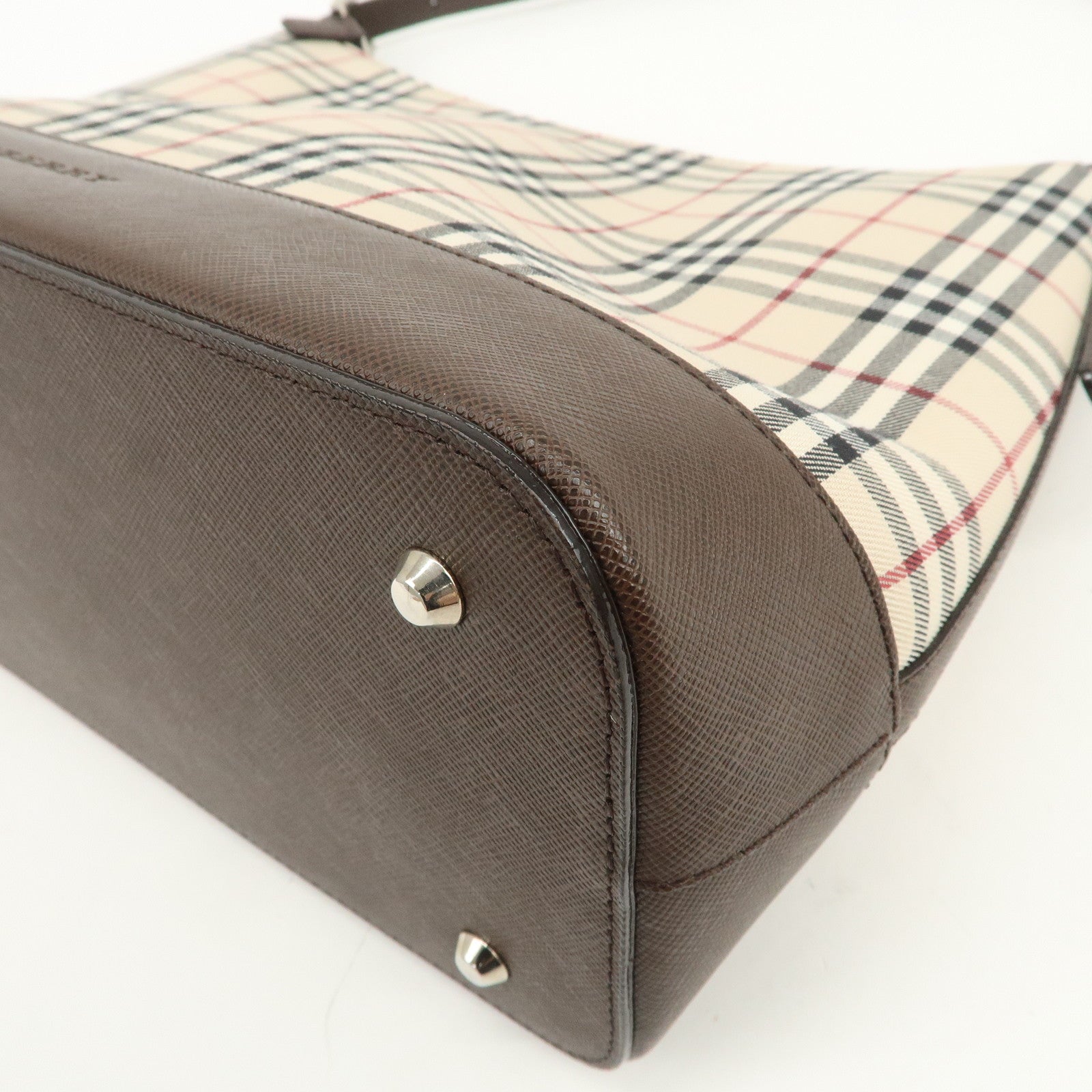 BURBERRY Nova Plaid Canvas Leather Shoulder Bag Hand Bag Beige