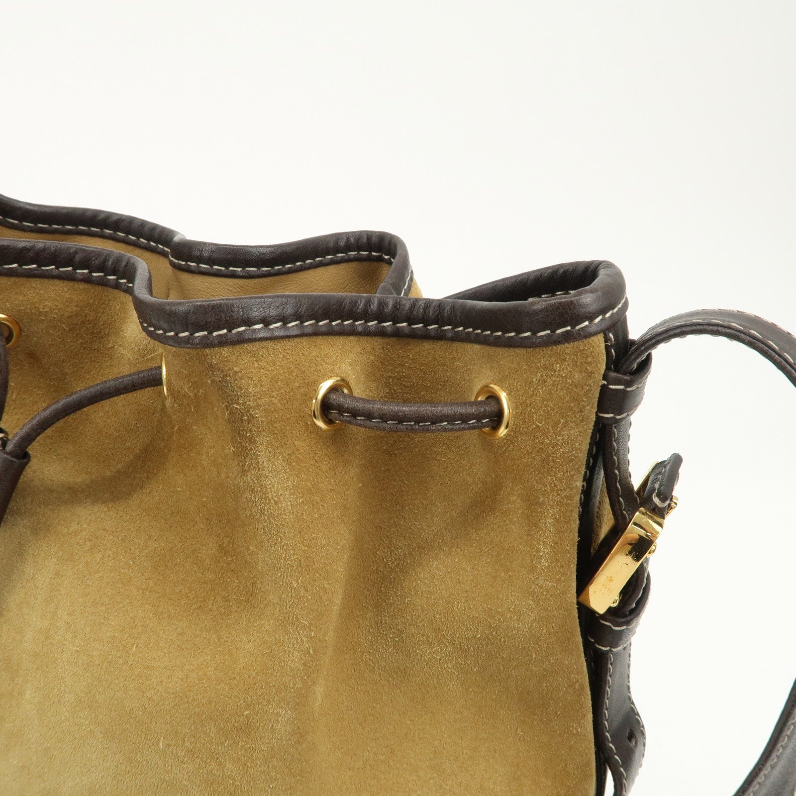 LOEWE Anagram Logo Suede Leather Shoulder Bag Brown