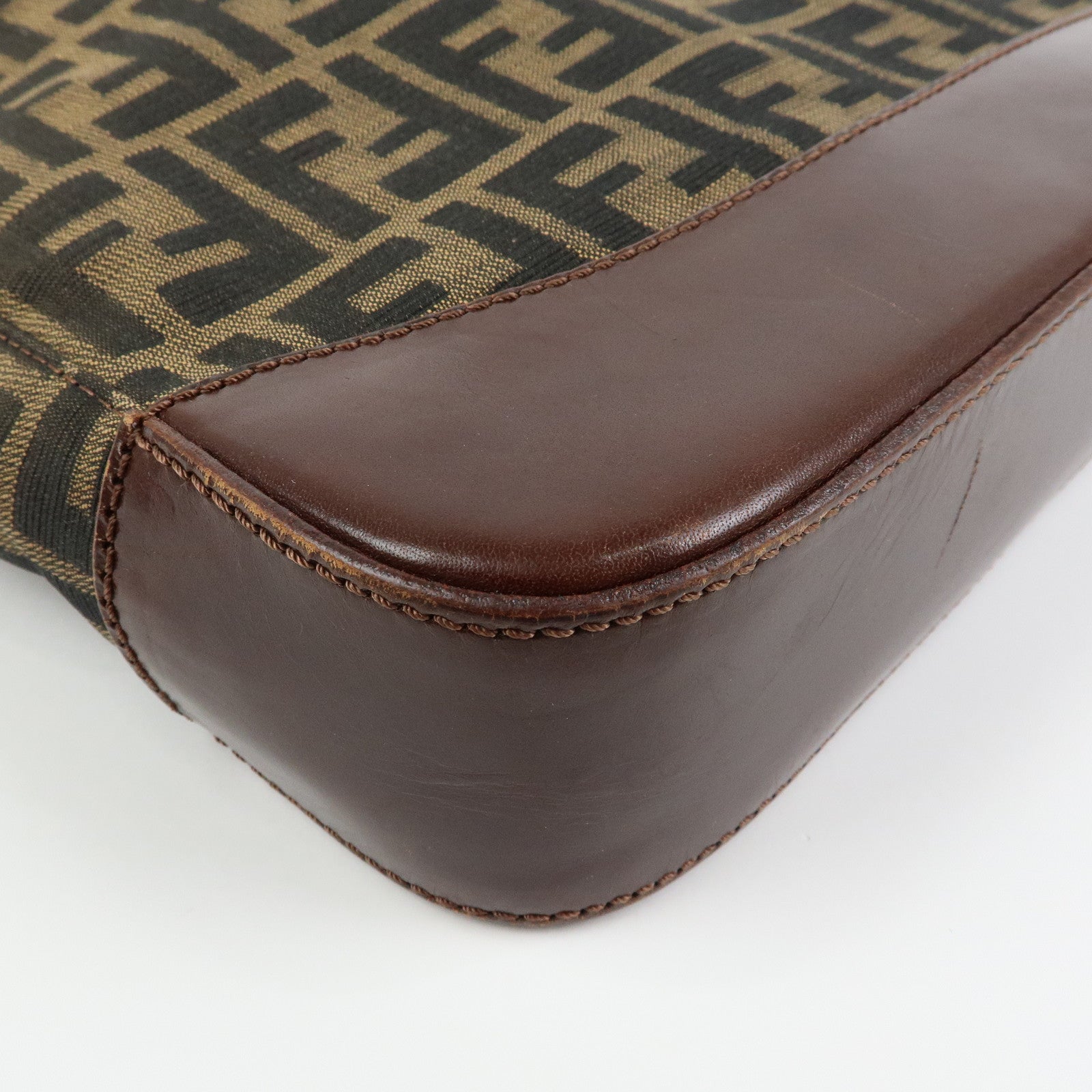 FENDI Zucca Canvas Leather Tote Bag Shoulder Bag Brown 16329