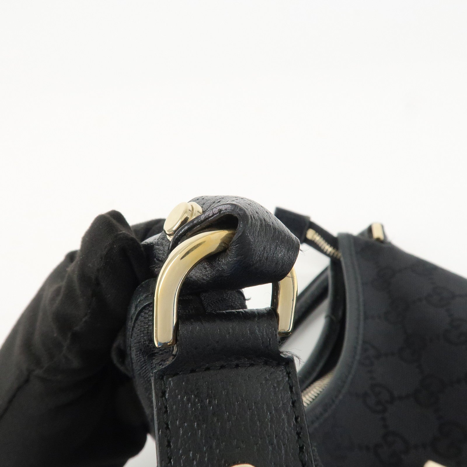 GUCCI Abbey GG Canvas Leather Shoulder Bag Black 130738 Used