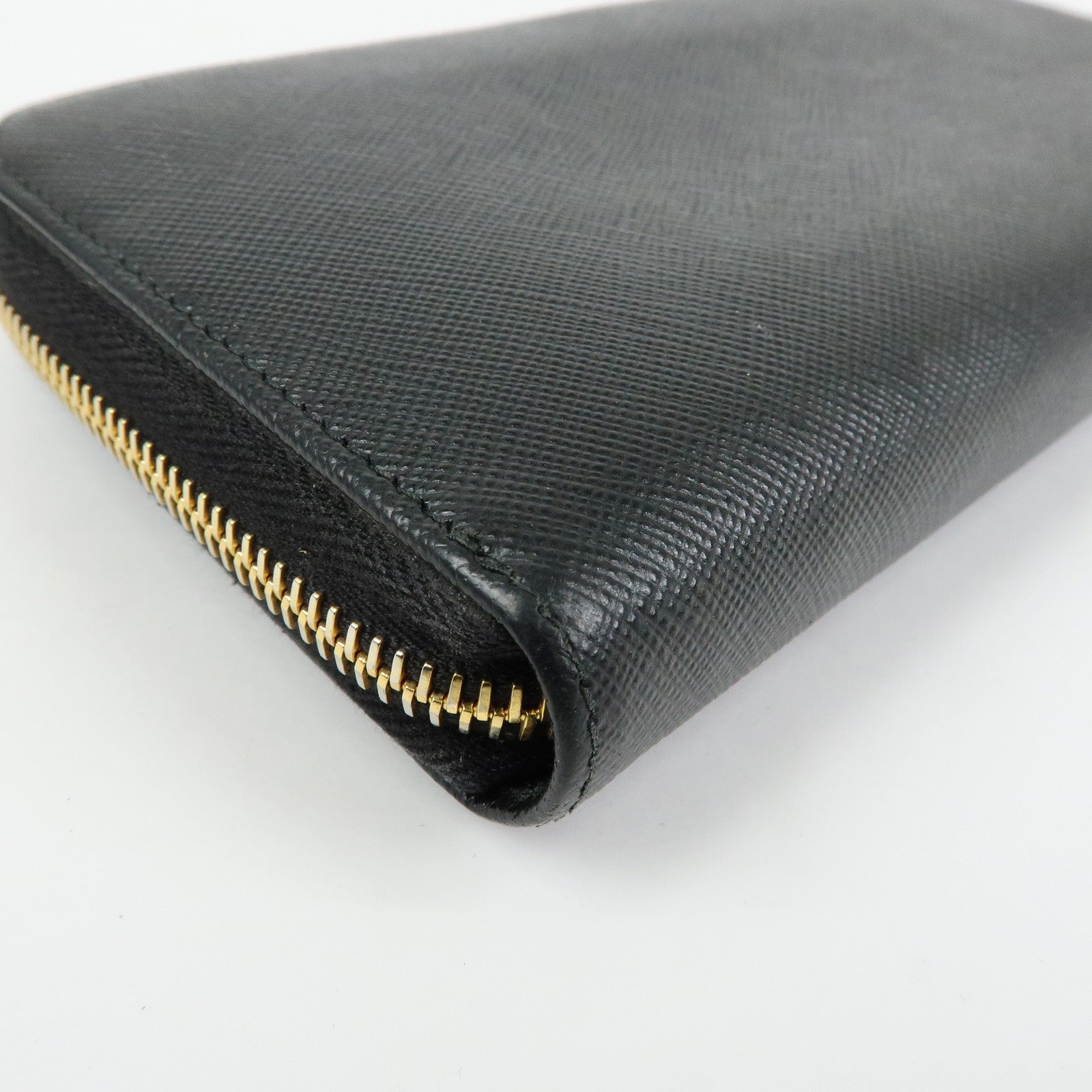 PRADA Logo Saffiano Leather Round Zippy Long Wallet Black 1ML506