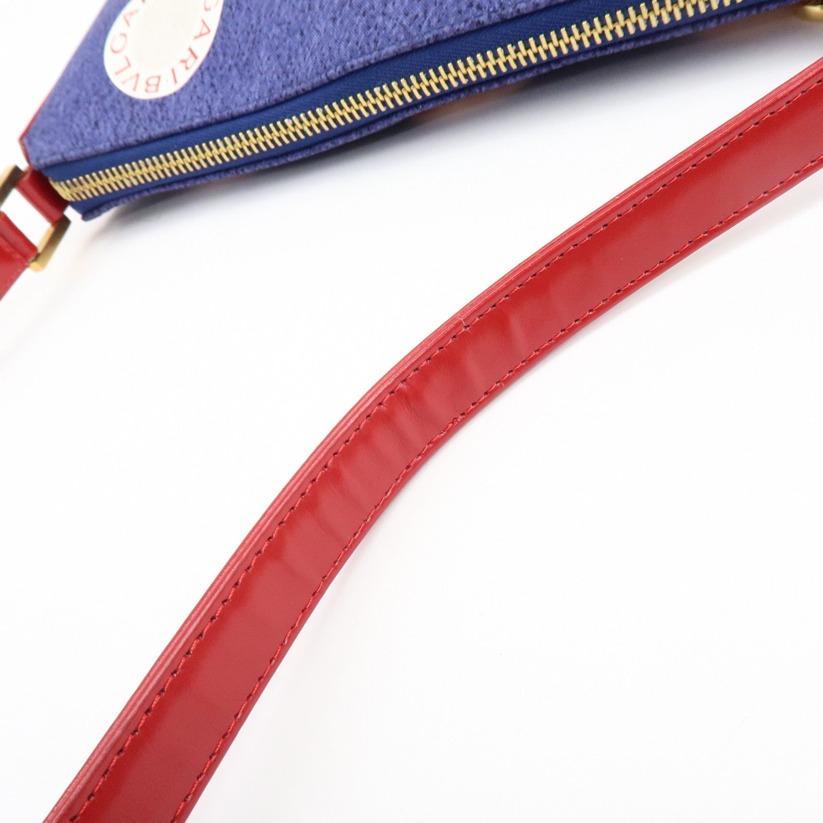 BVLGARI B-zero1 Canvas Leather Shoulder Bag Hand Bag Navy Red