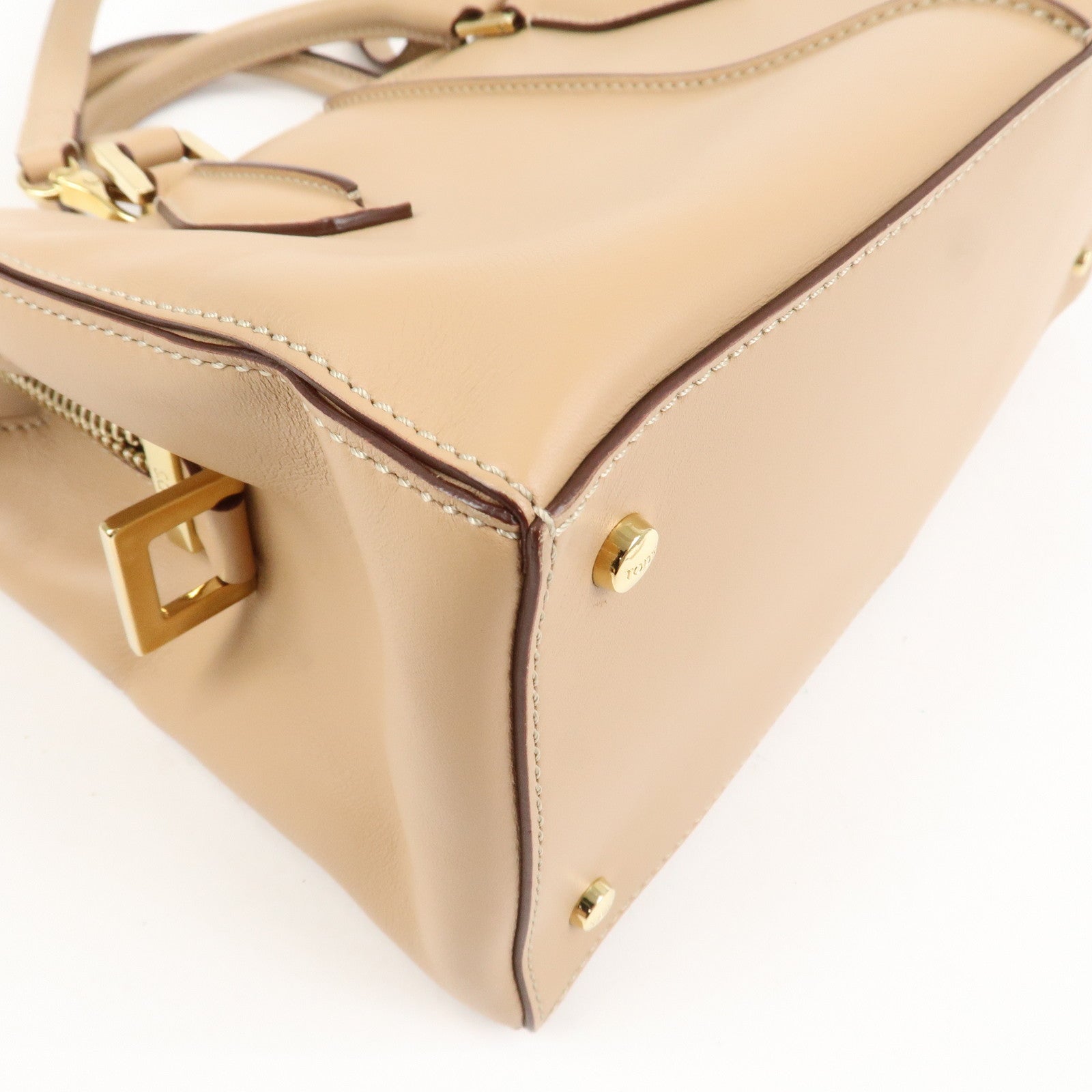 TOD’S Leather 2Way Bag Hand Bag Shoulder Bag Beige Gold