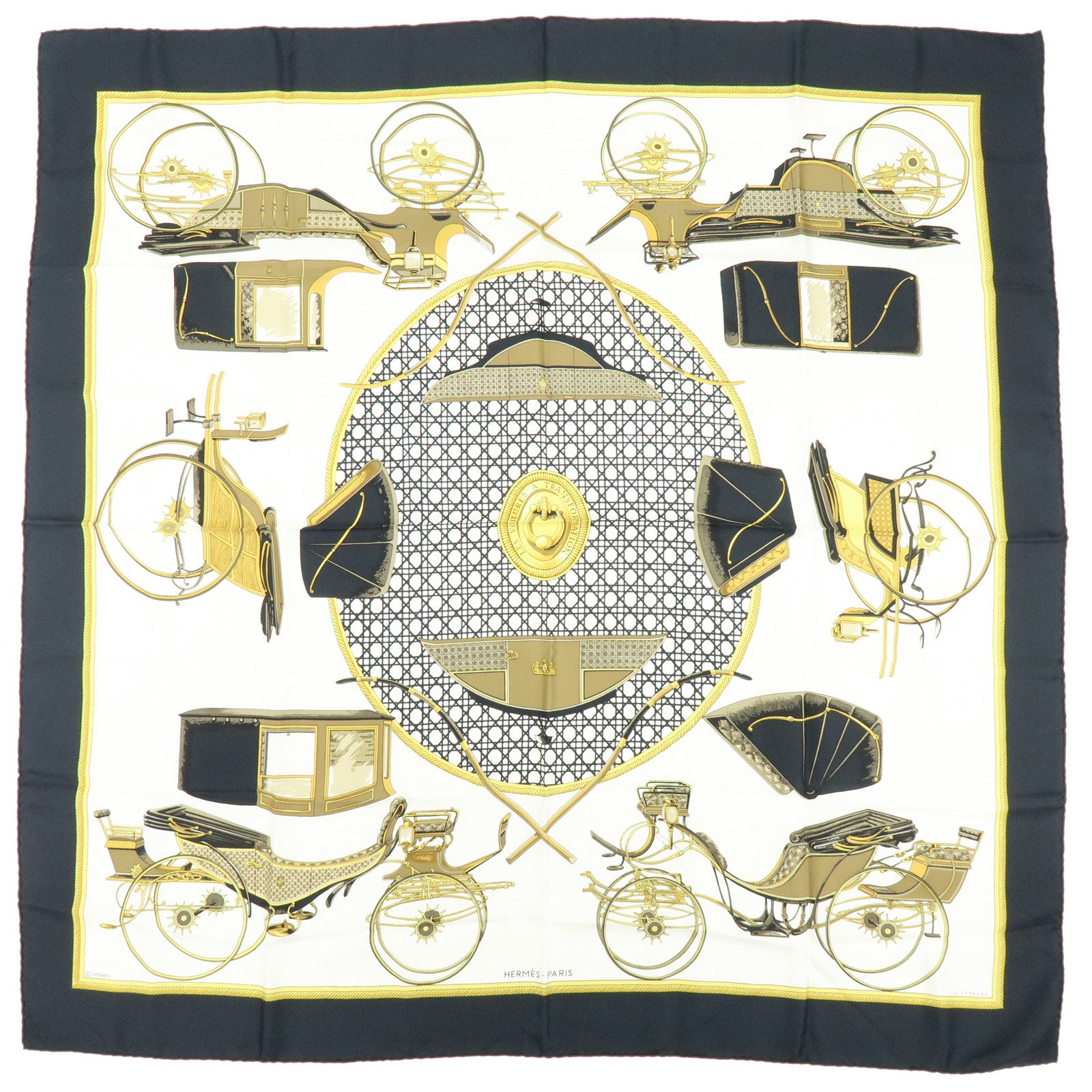 HERMES Carre 90 Silk 100% Scarf LES VOITURES A TRANSFORMATION
