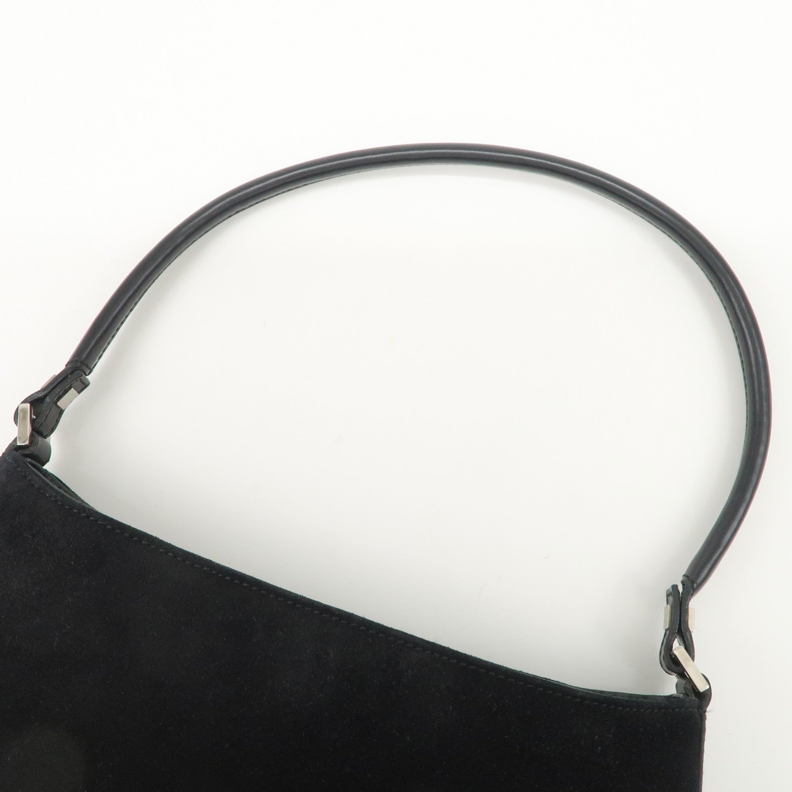 Ferragamo Logo Leather Suede Shoulder Bag Hand Bag Black