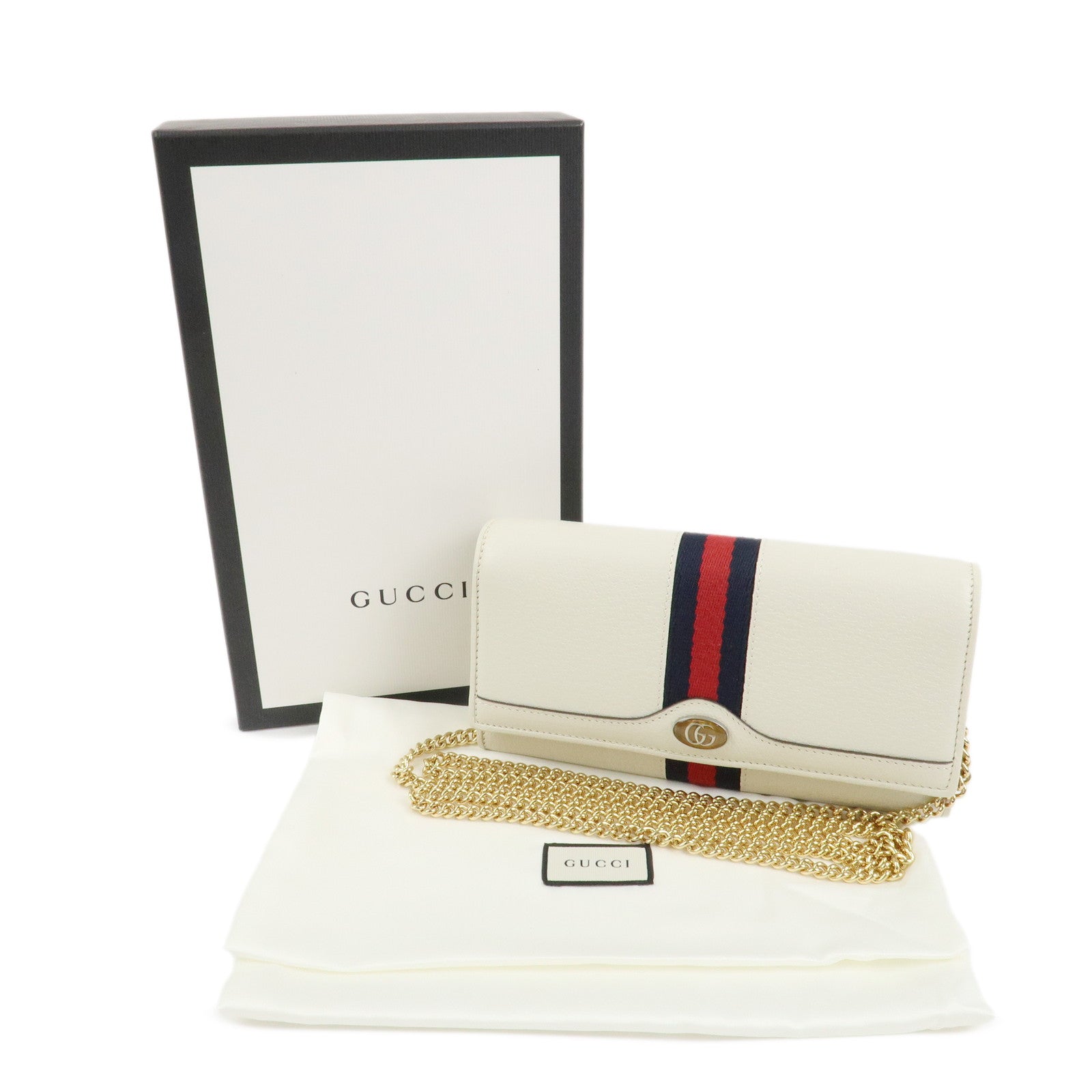 GUCCI GG Marmont Sherry Leather Chain Wallet WOC Ivory 546592
