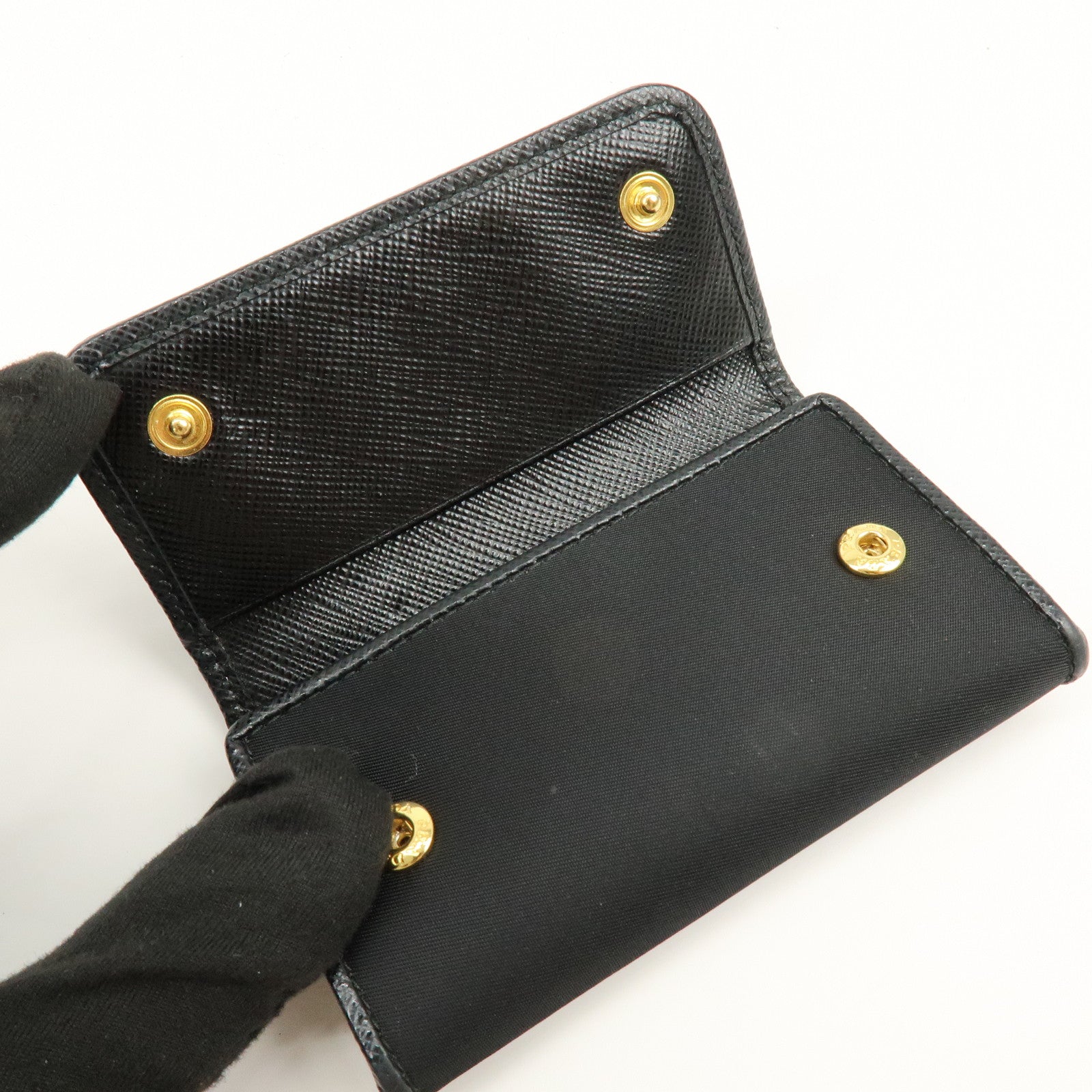 PRADA Triangle Logo Nylon 6 Rings Key Case Key Holder Black 1PG222