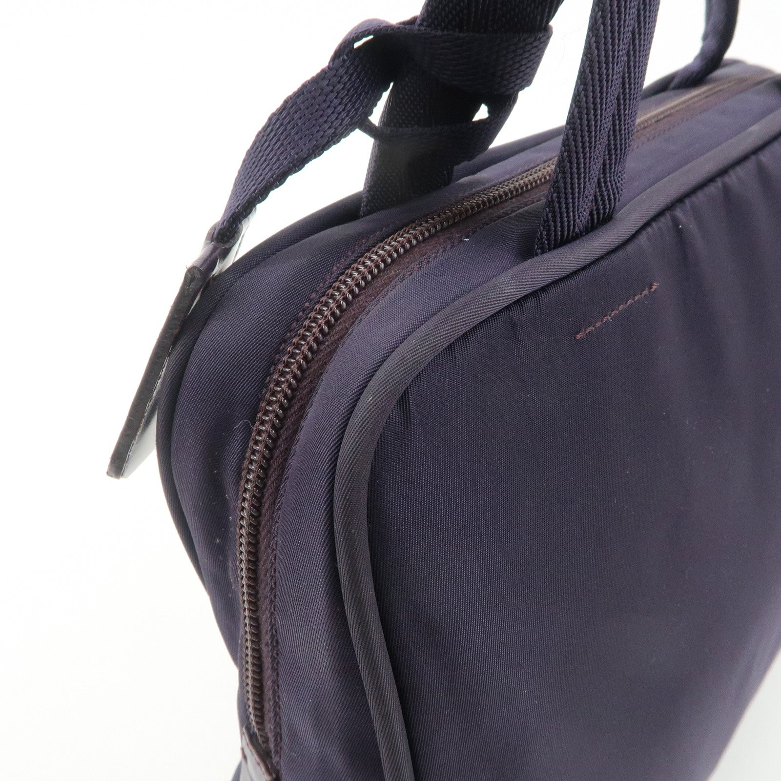 PRADA Triangle Logo Leather Nylon Hand Bag Purple B8495