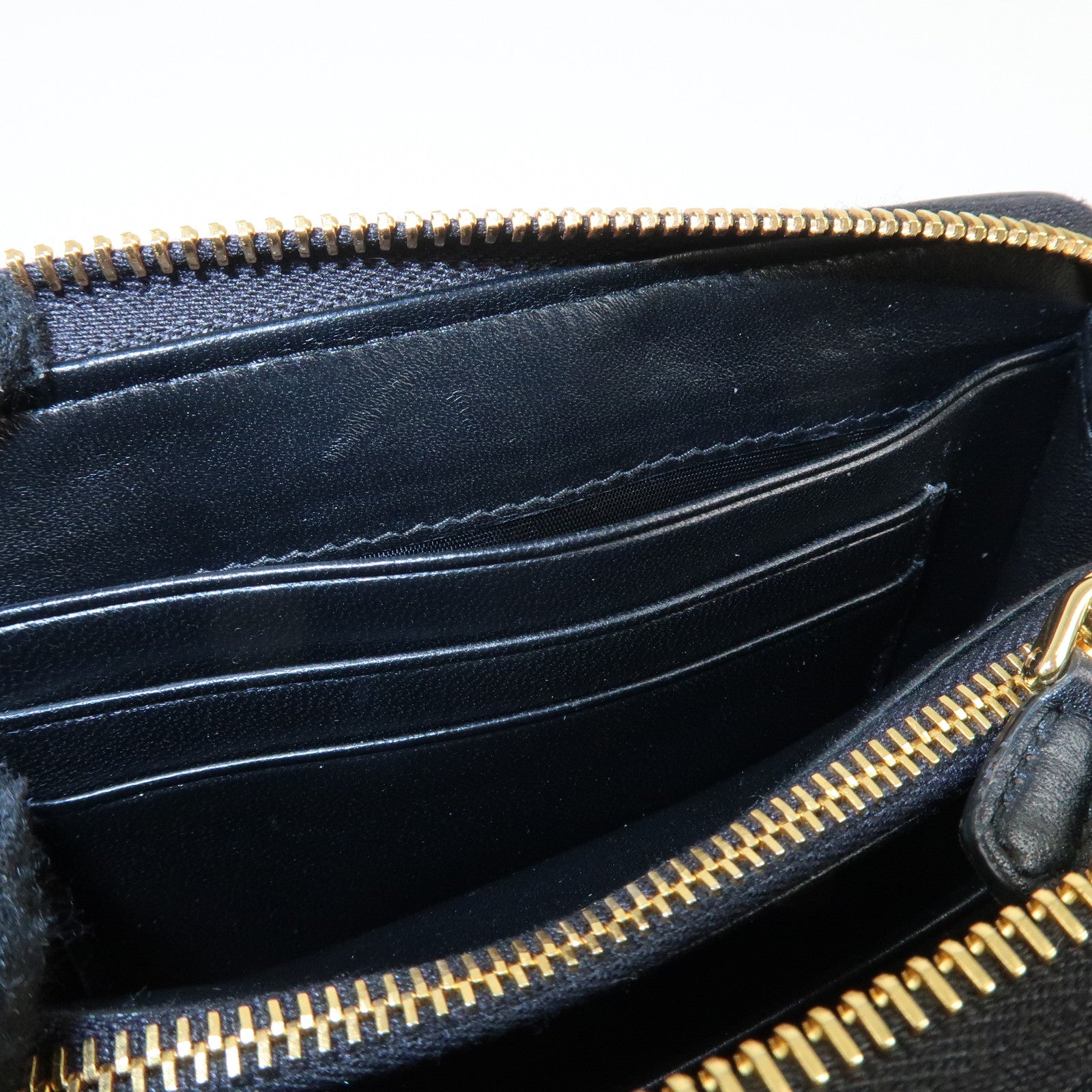 PRADA Nappa Leather Round Zippy Compact Wallet Black 1ML157 Used