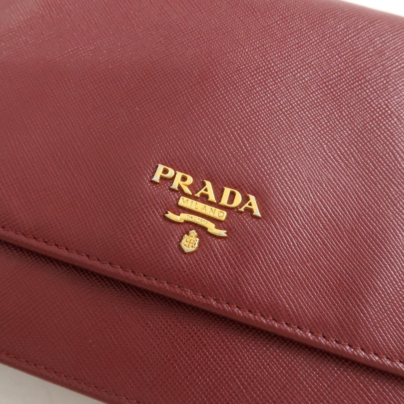 PRADA Saffiano Leather Shoulder Wallet Red Gold BT1019
