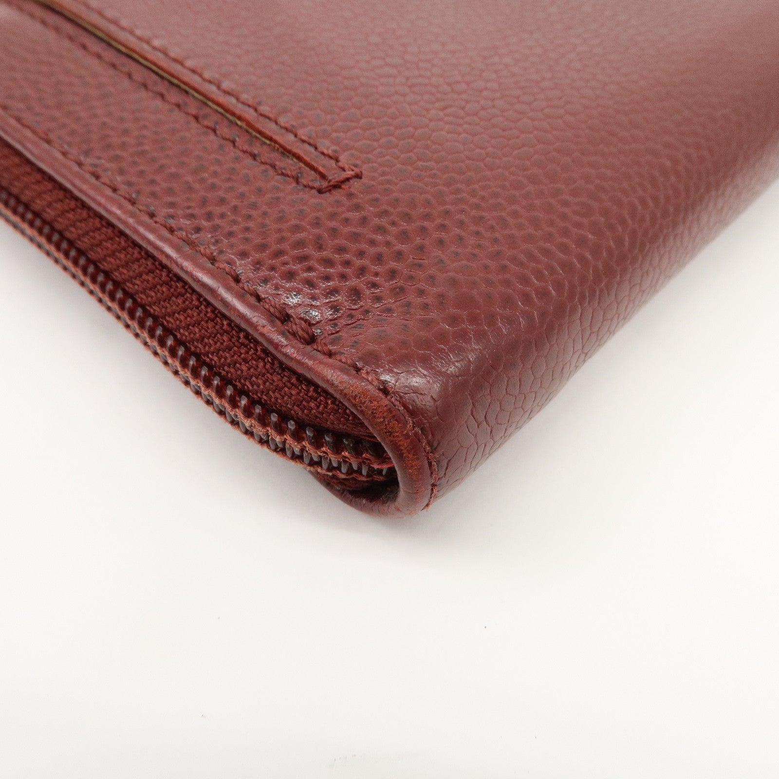 CHANEL COCO Mark Caviar Skin Round Zippy Wallet Bordeaux Used