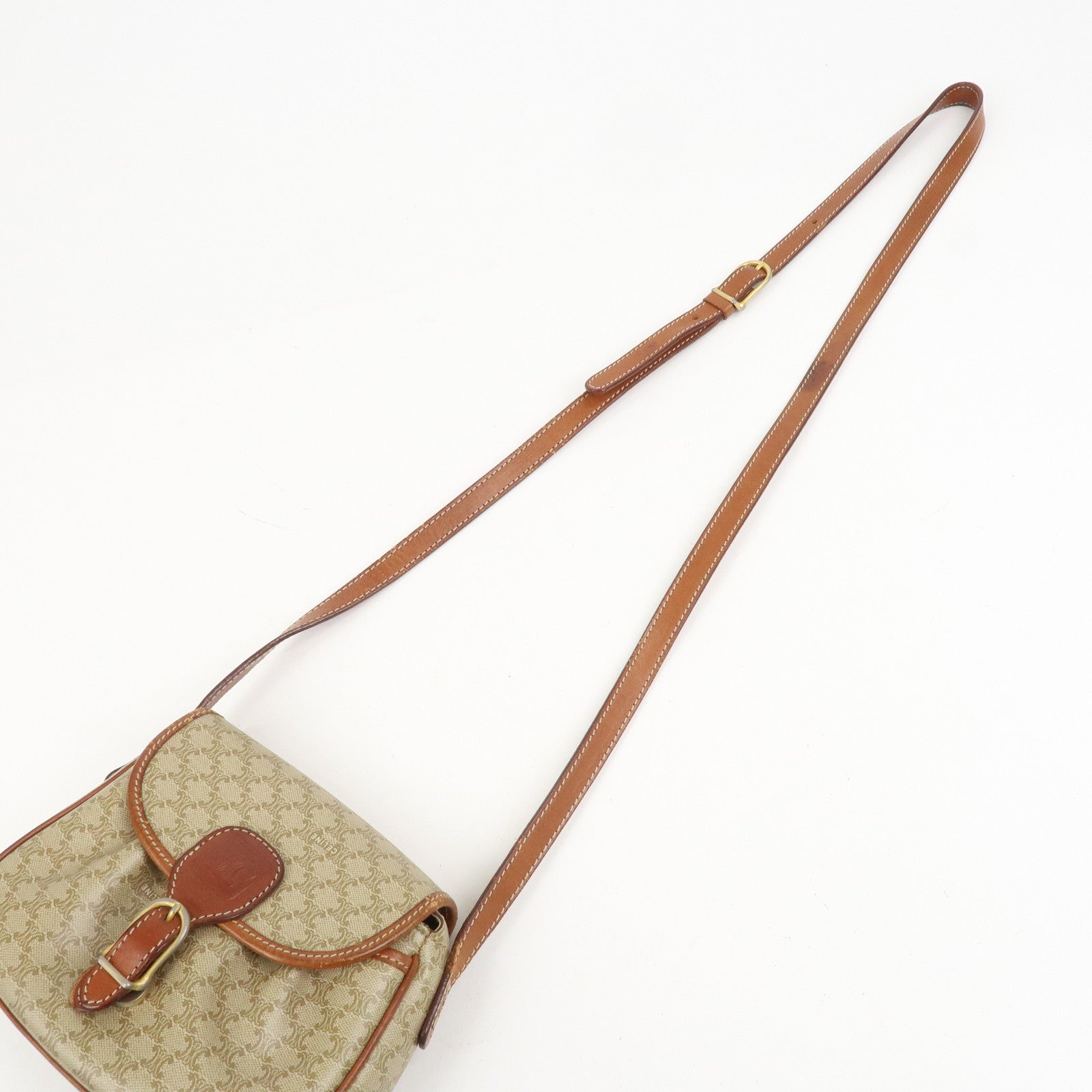 CELINE Macadam PVC Leather Shoulder Bag Beige Brown Gold HDW