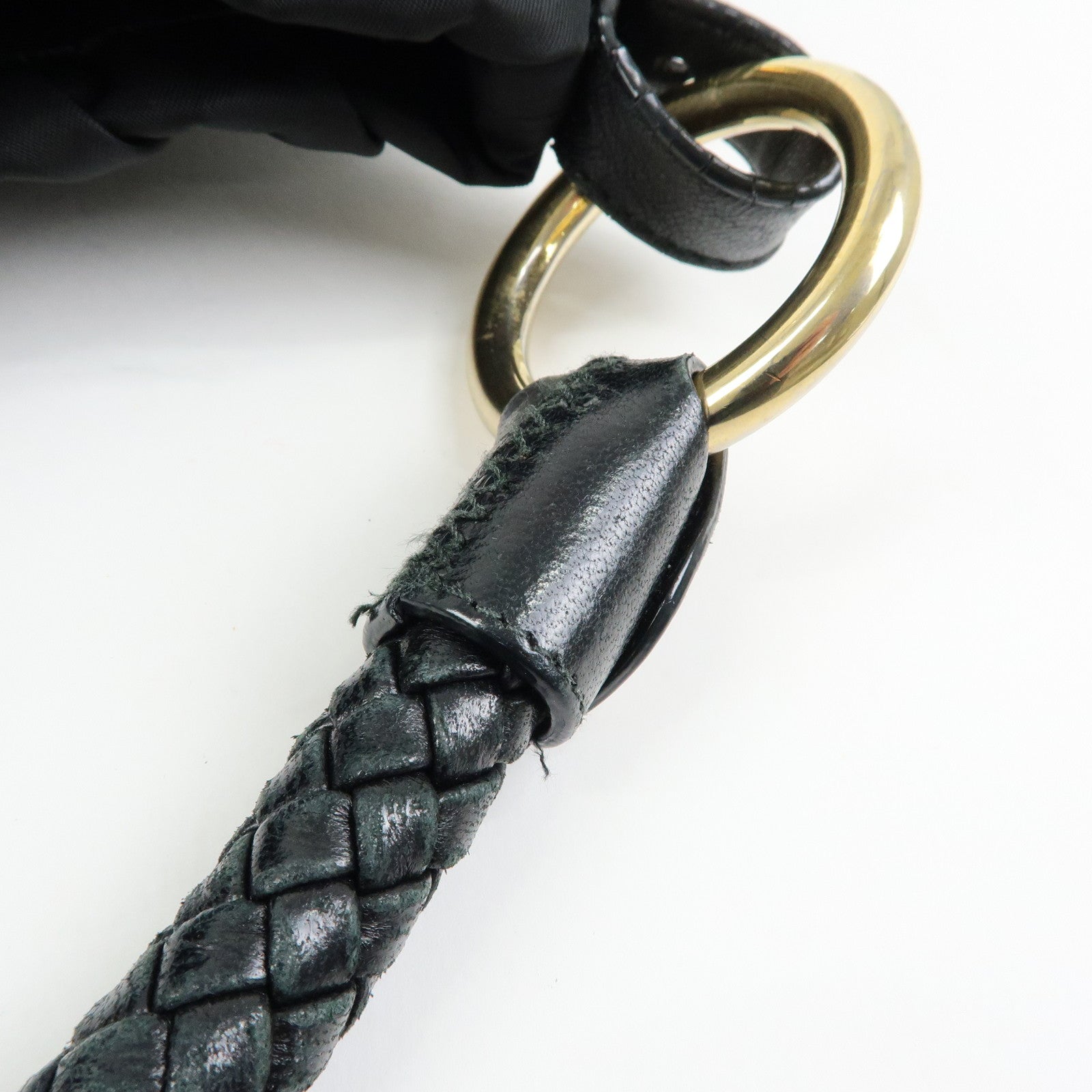 PRADA Ribbon Nylon Leather Shoulder Bag Hand Bag Black BR4237