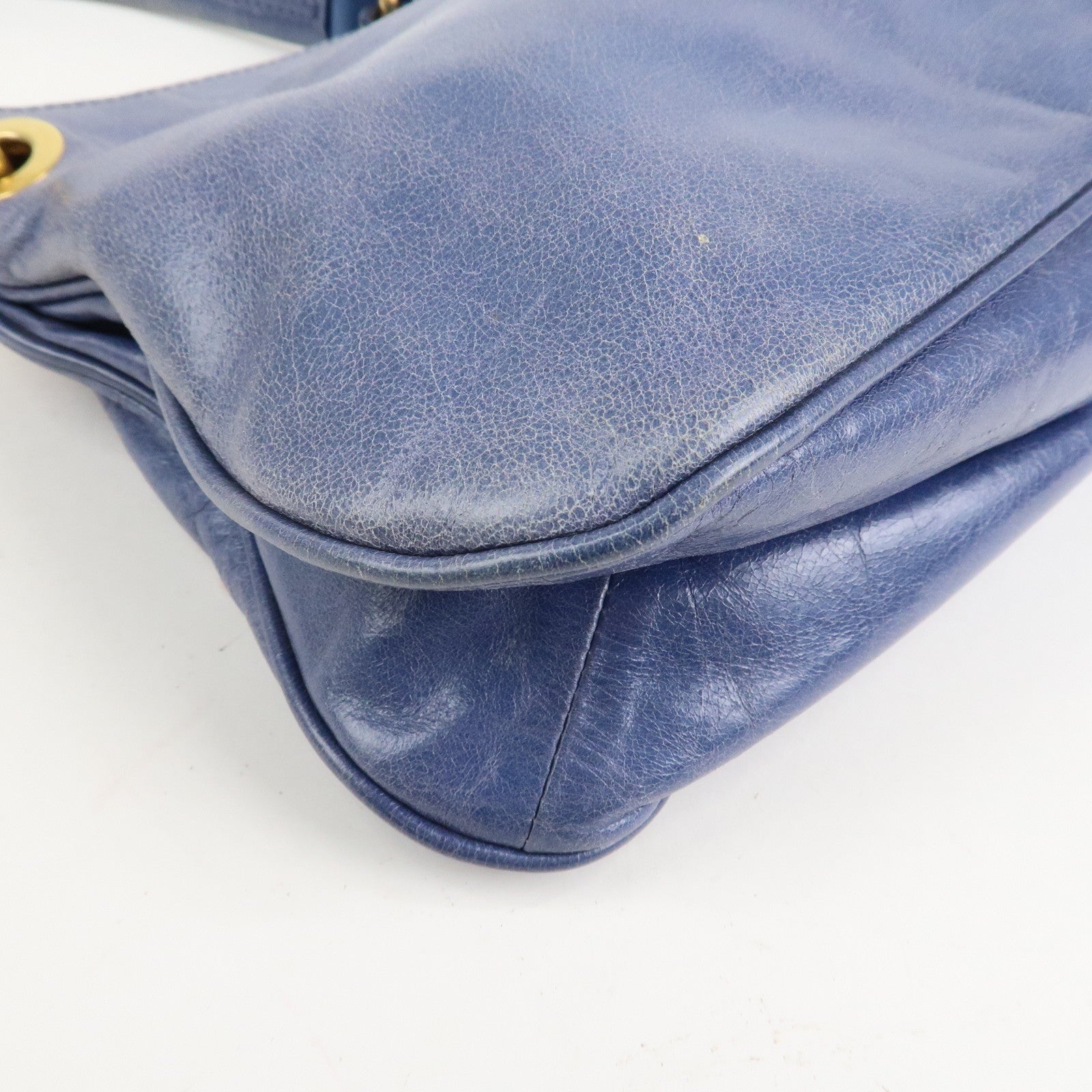 PRADA Leather Shoulder Bag Hand Bag Blue BR4984 Used