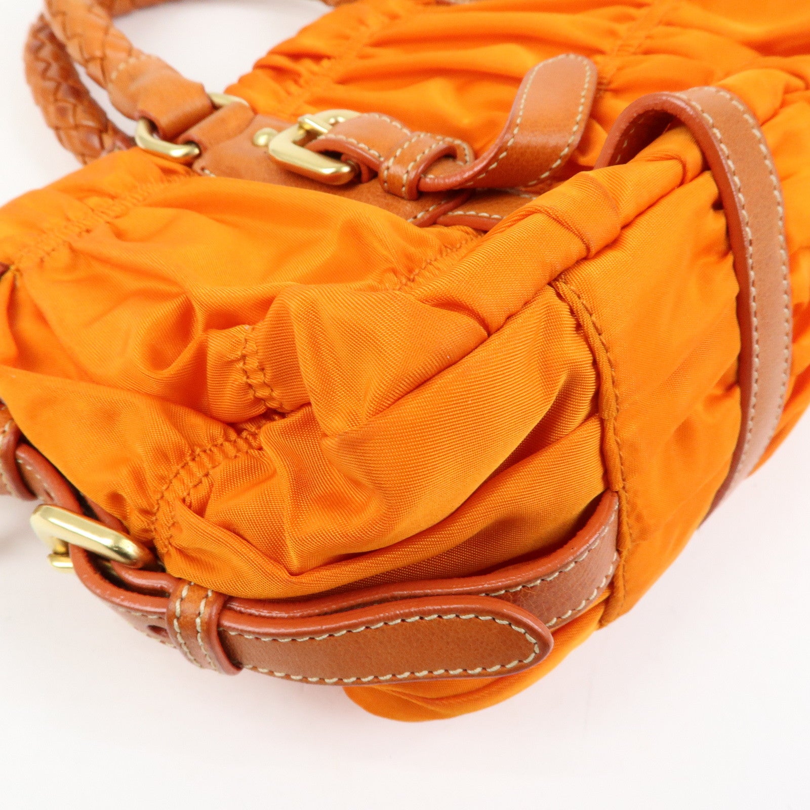 PRADA Triangle Logo Nylon Leather 2Way Bag Hand Bag Orange