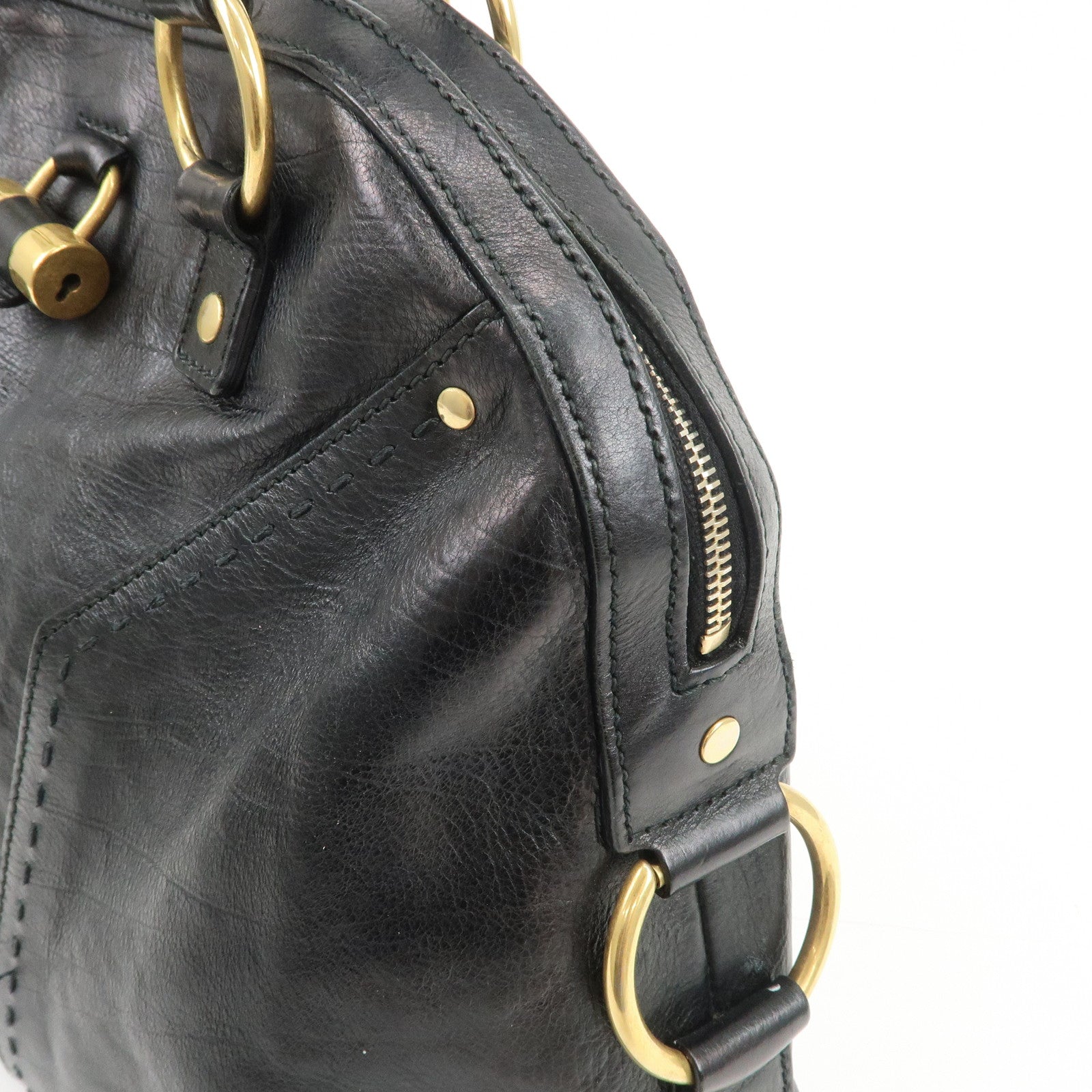 SAINT LAURENT PARIS Logo Leather Shoulder Bag Hand Bag Black 156464