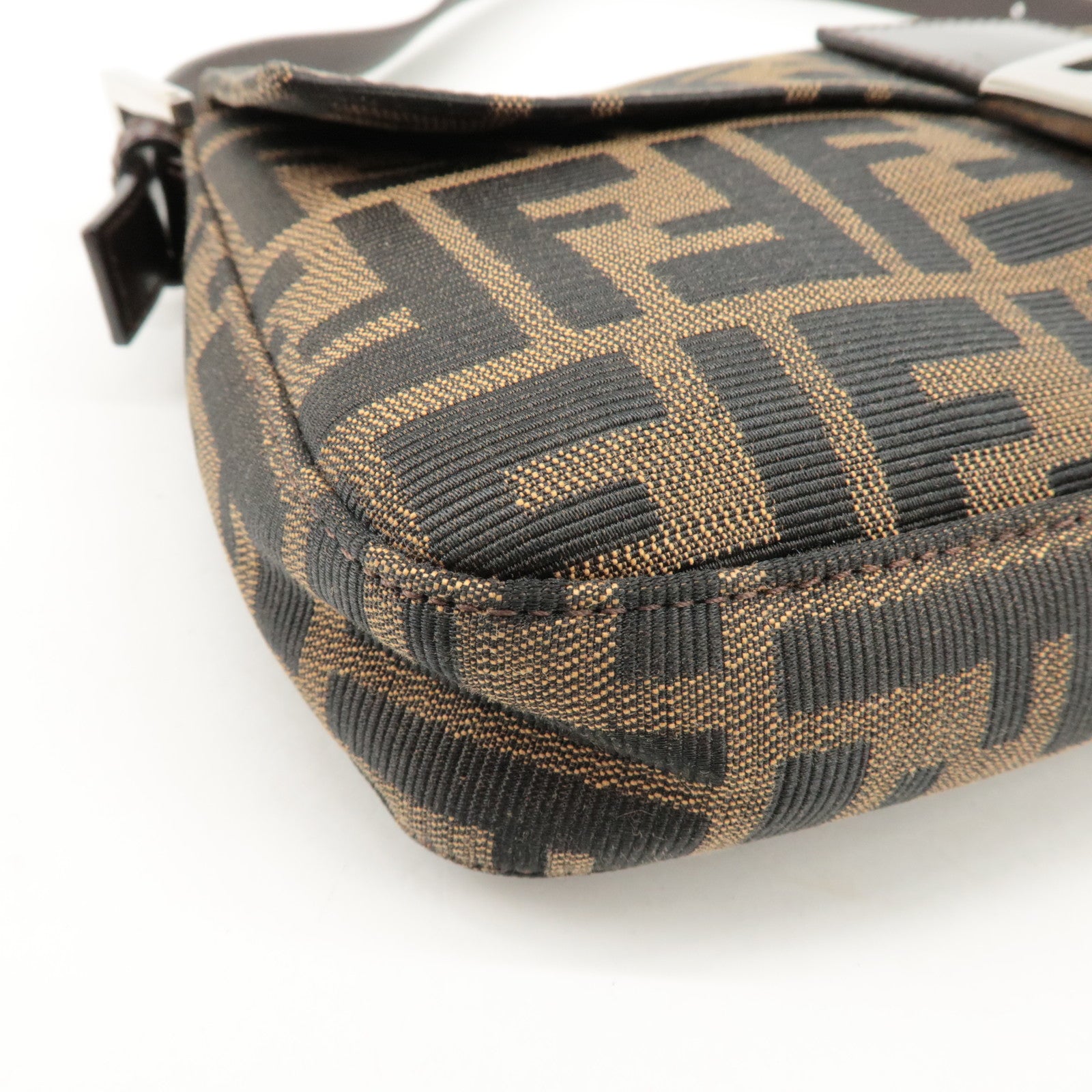 FENDI Mamma Baguette Zucca Canvas Shoulder Bag Black Brown 26421 Used