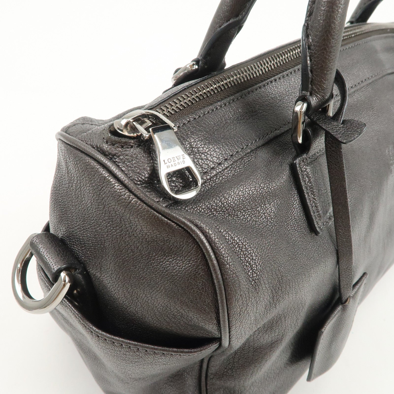 LOEWE Anagram Leather 2WAY Bag Shoulder Bag Hand Bag Metallic Gray