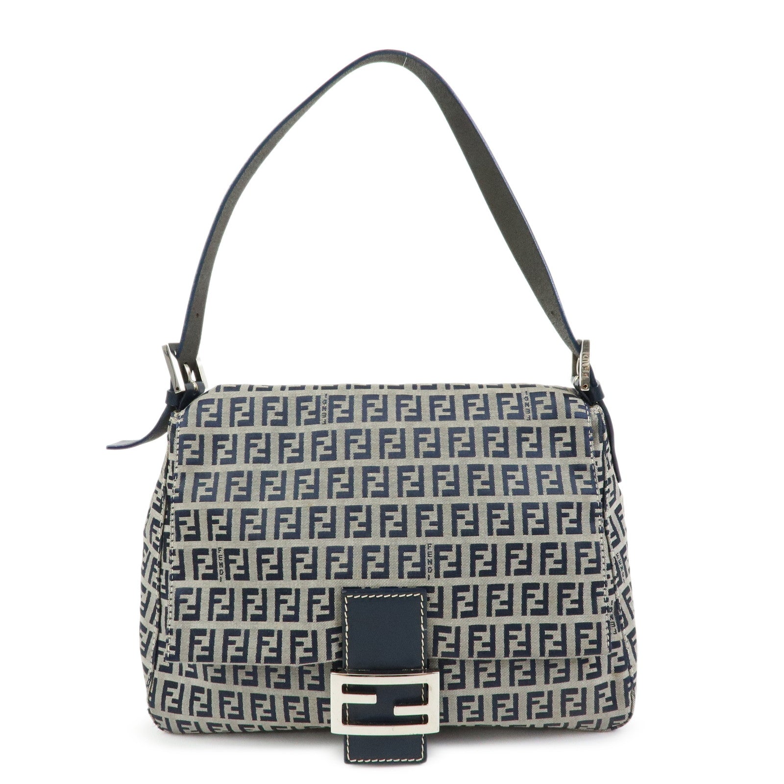 FENDI Zucchino Mamma Baguette Canvas Leather Shoulder Bag 26325 Auth Used F/S