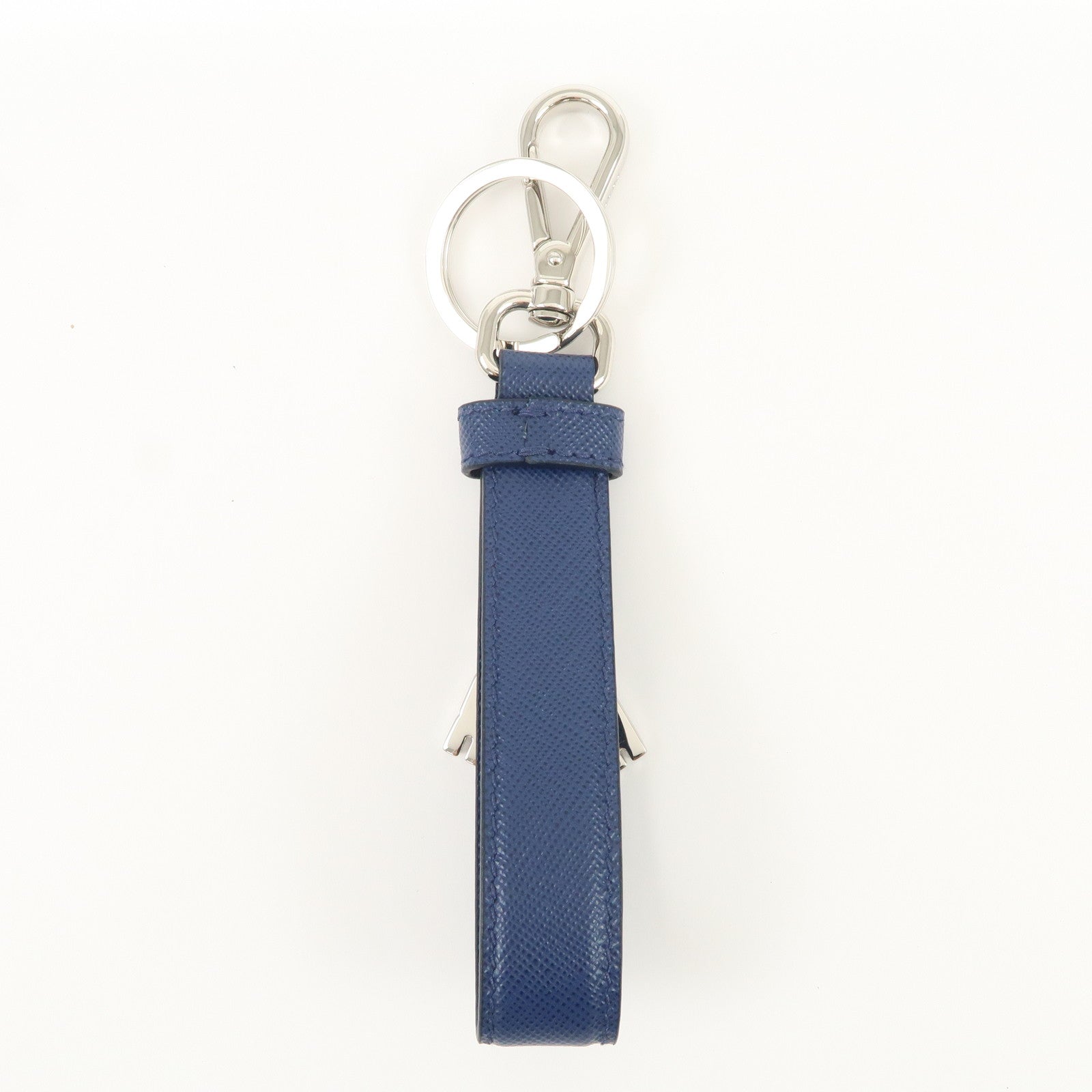 PRADA Saffiano Leather Bag Charm Key Holder Blue 1PP698