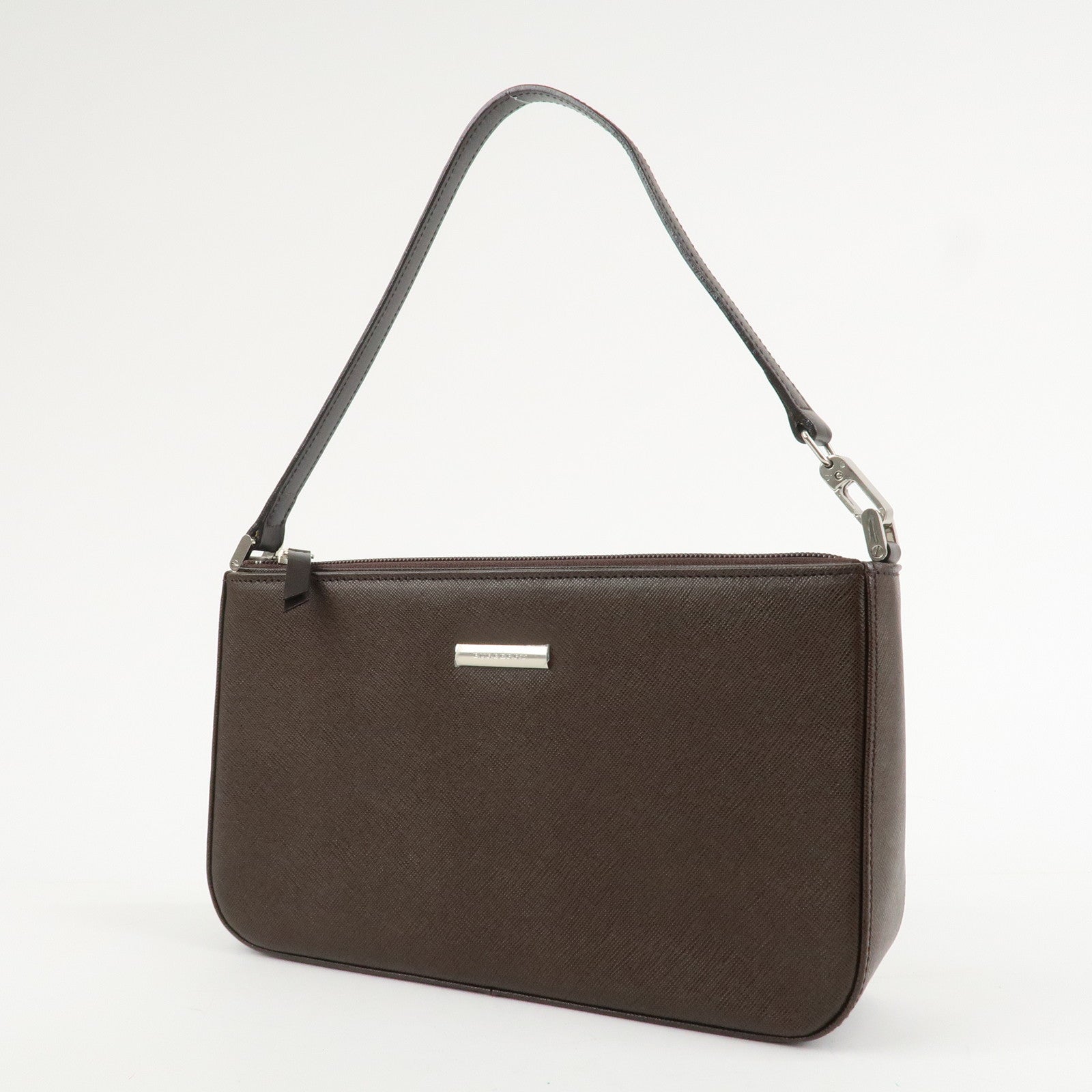 BURBERRY Leather Shoulder Bag Hand Bag Brown Silver HDW Used