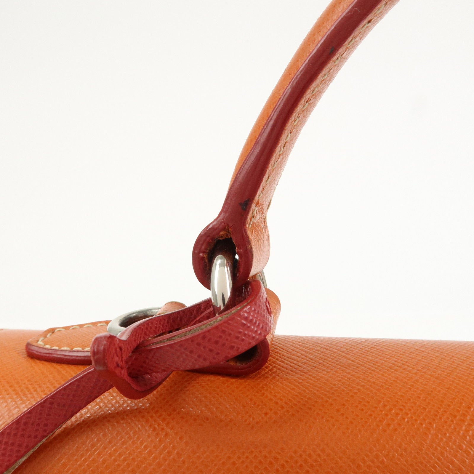 PRADA Saffiano Leather 2 Way Bag Tote Bag Shoulder Bag Orange Red