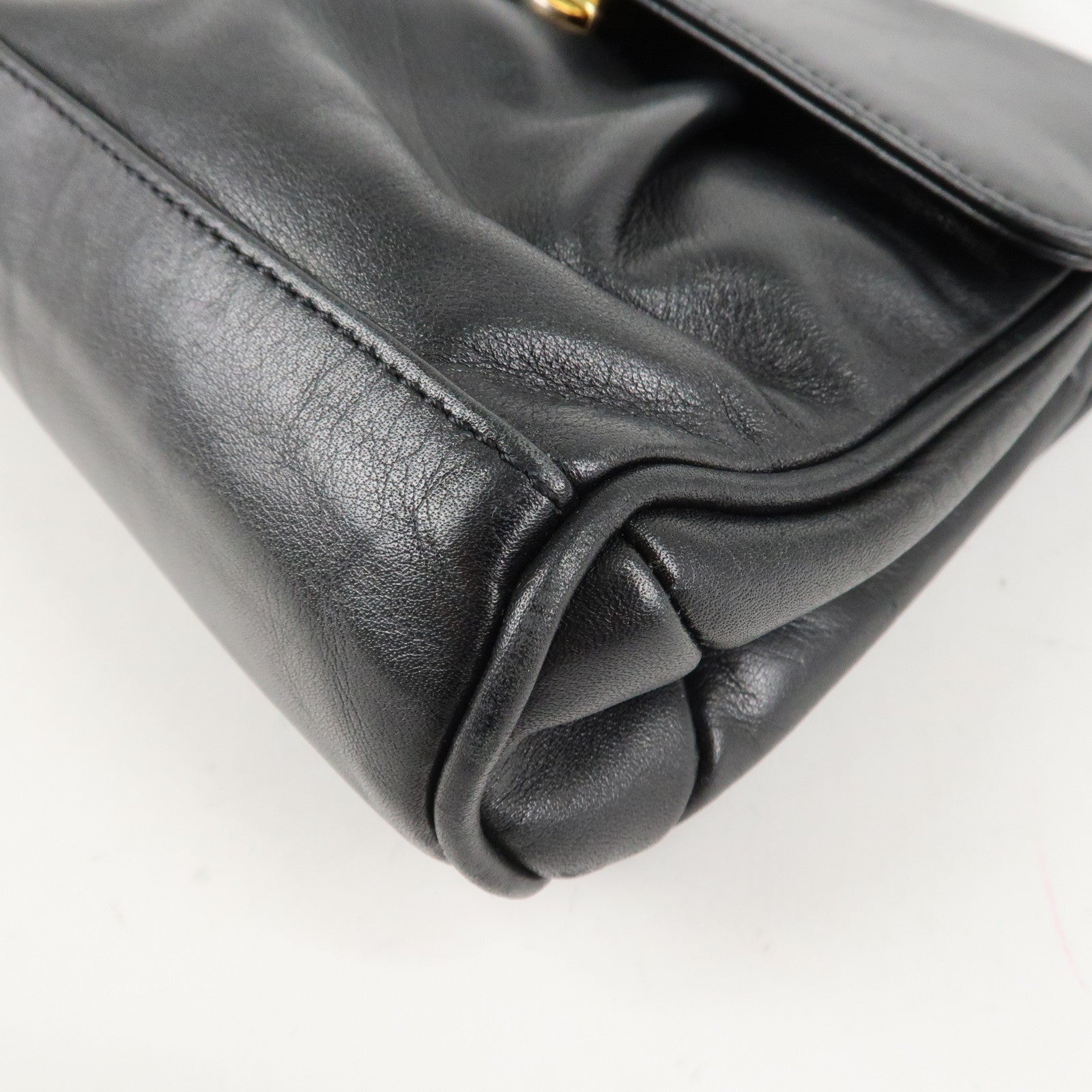 FENDI Leather Hand Bag Tassel Charm Gold Hardware Black Used