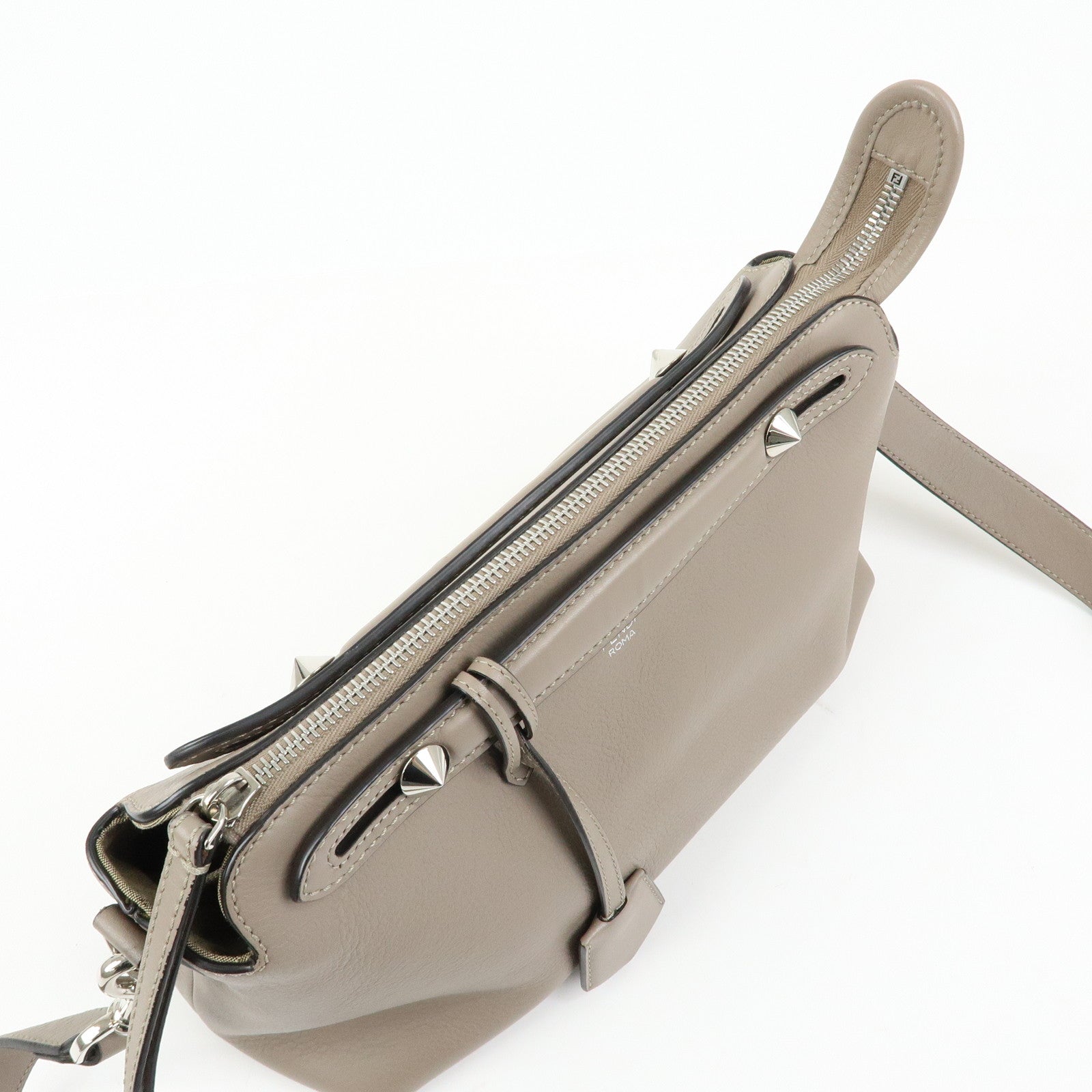 FENDI By The Way Medium Leather 2Way Bag Hand Bag Greige 8BL146