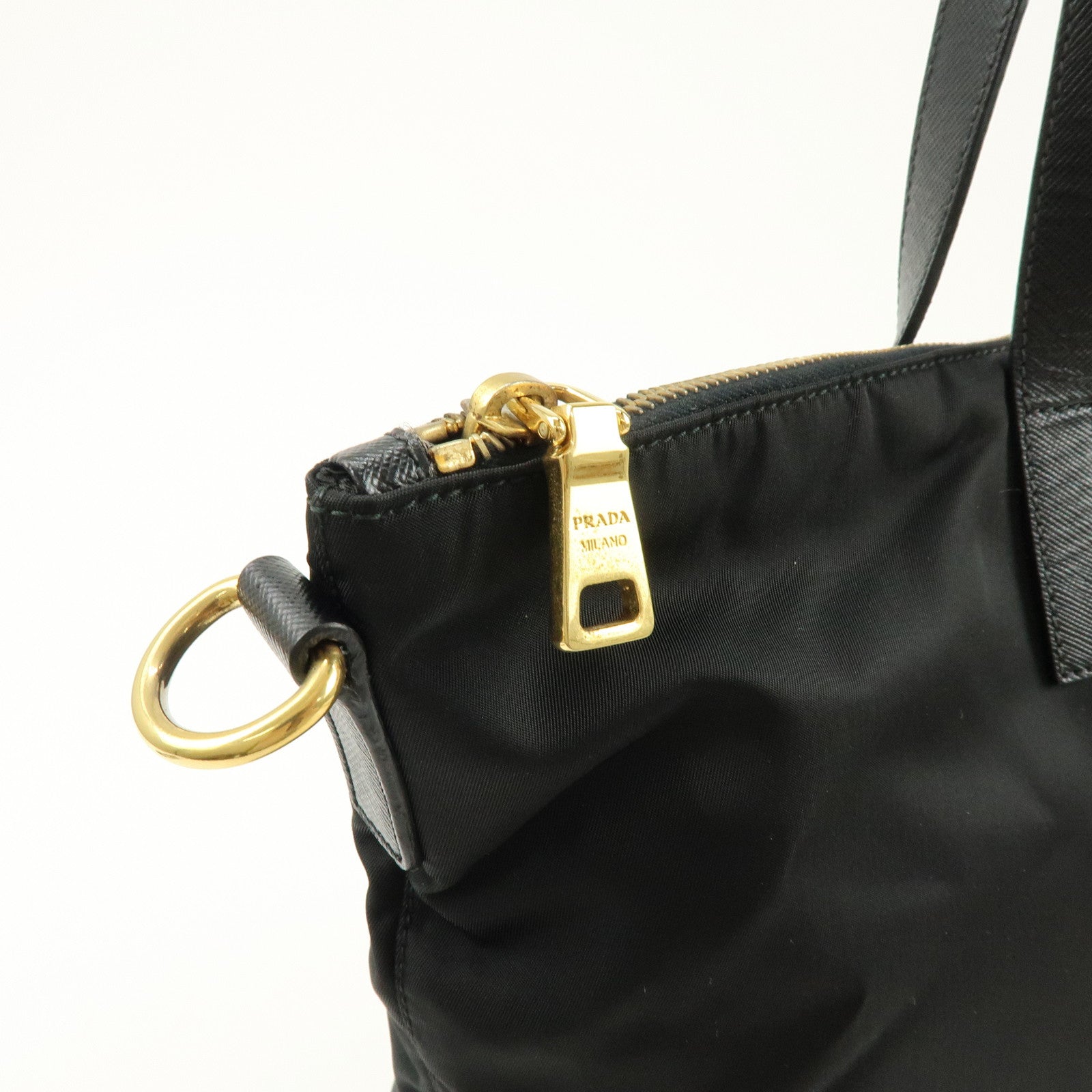 PRADA Triangle Logo Nylon Saffiano Leather 2Way Bag Hand Bag Black