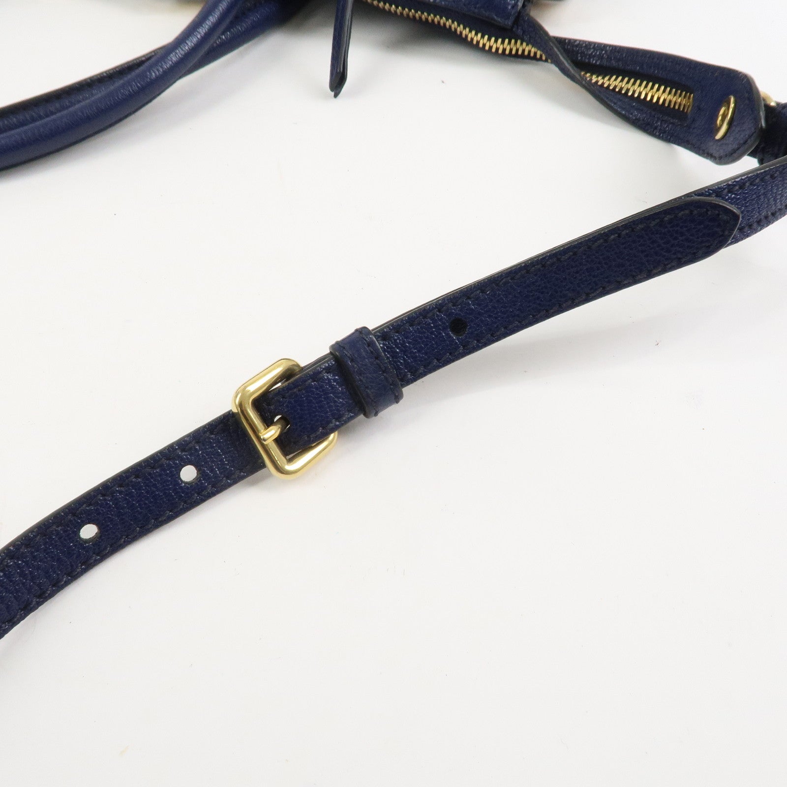 MIU MIU Madras Leather 2Way Hand Bag Shoulder Bag Blue 5BG136