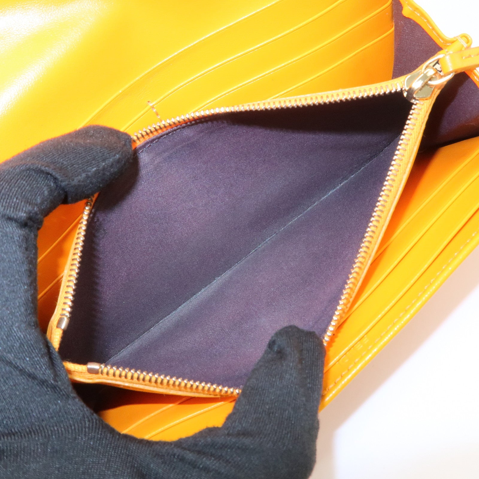 FENDI Logo Leather Long Wallet Orange Gold HDW 8M0251