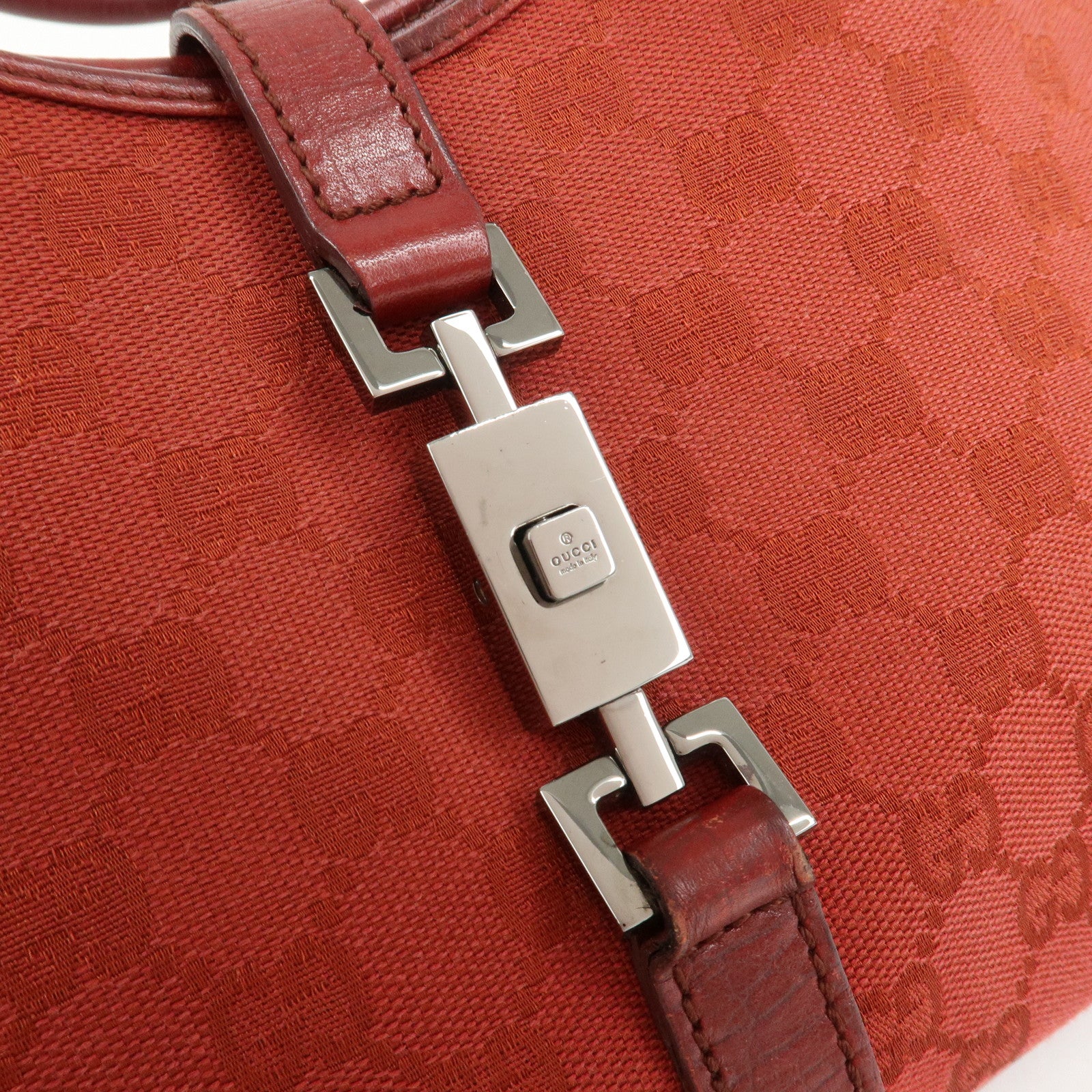 GUCCI Jackie GG Canvas Leather Shoulder Bag Hand Bag Red 01719