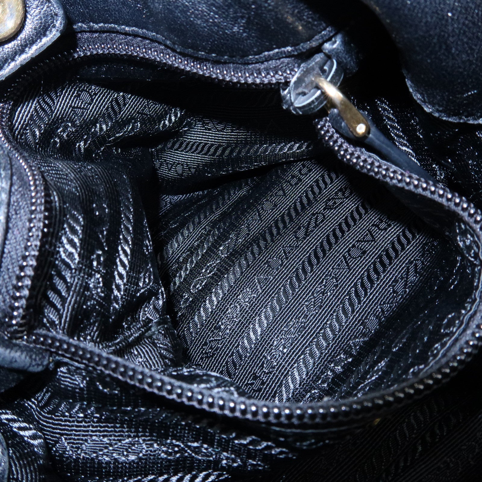 PRADA Ribbon Nylon Leather Shoulder Bag Hand Bag Black BR4237